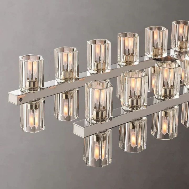 Elegant Aurora Wine Glass Rectangular Chandelier - 72 LED Lights for Dining Room, Kitchen Island & Bar Decor | Modern Crystal Pendant Lighting Fixture