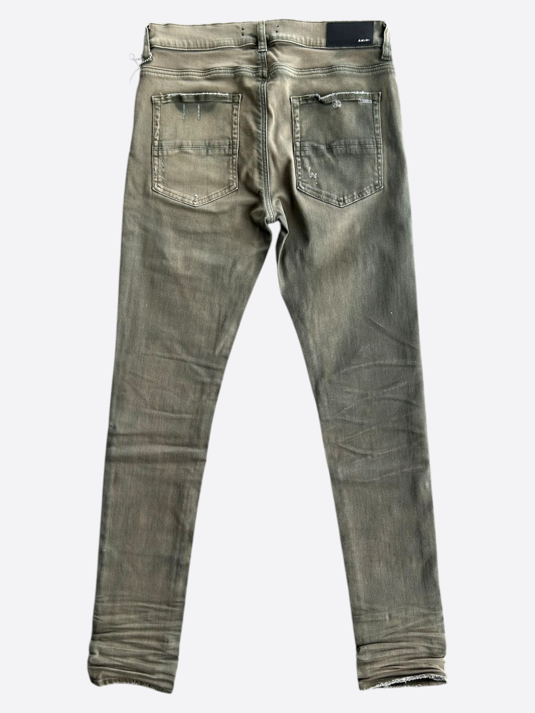 Amiri Military Green & Orange Patch MX1 Jeans for Men - Premium Distressed Denim Pants | Streetwear Fashion, Casual Wear & Night Out Outfits