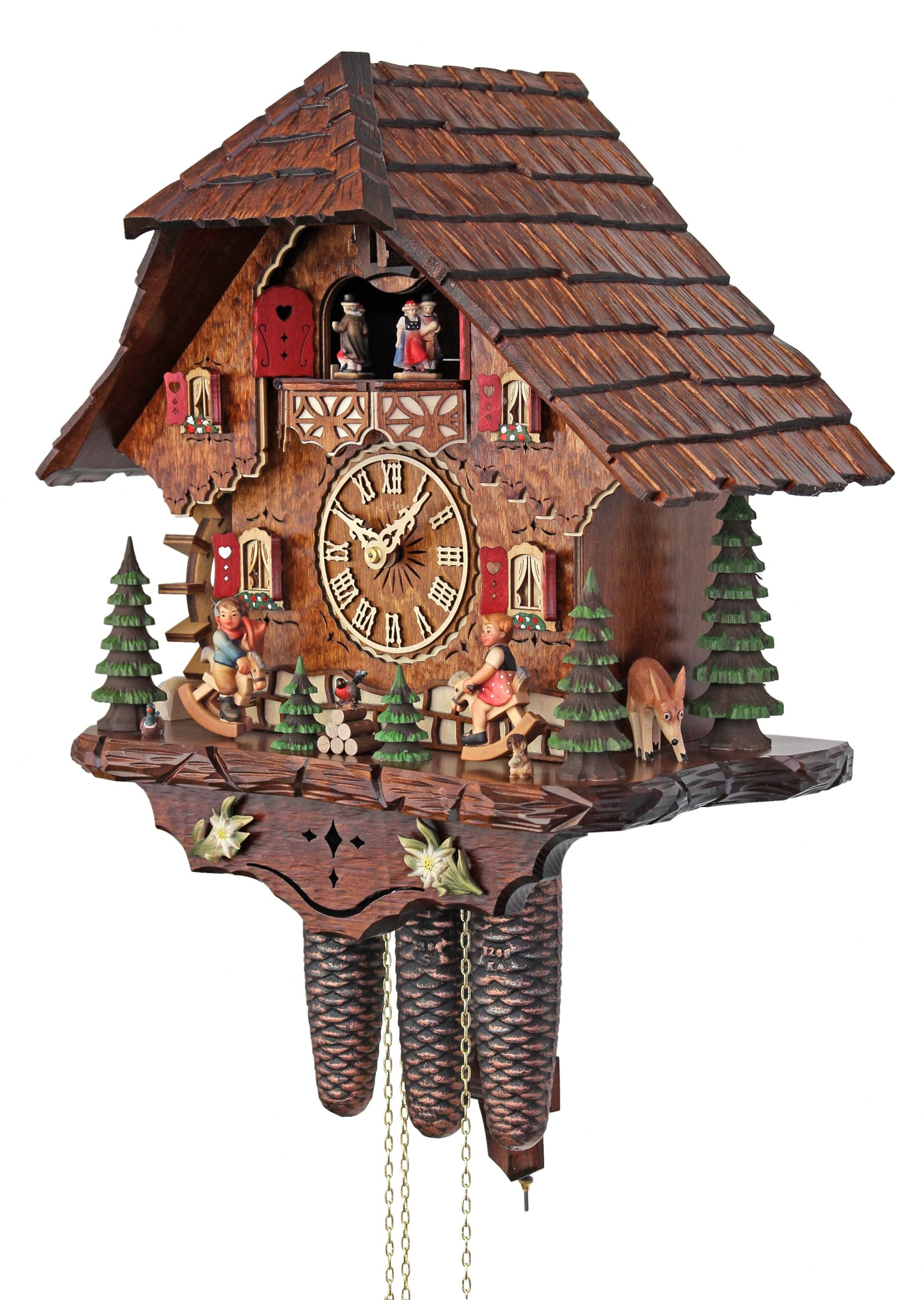 Handcrafted Cuckoo Clock with Rocking Horses - Traditional German Wooden Wall Clock with Moving Pendulum & Bird - Perfect for Home, Office, and Cabin Decor