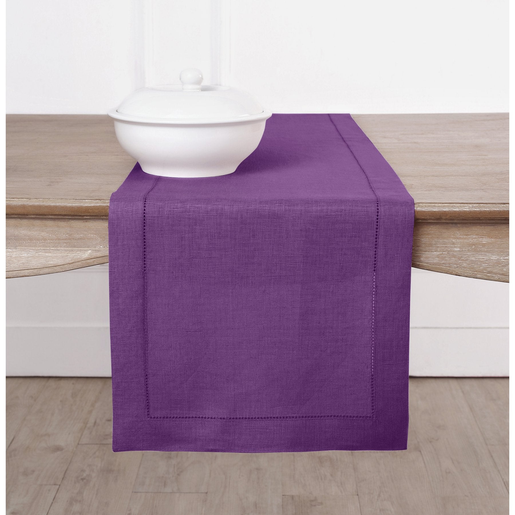 Elegant Classic Hemstitch Table Runner - White Linen Dining Table Decor for Weddings, Holidays & Home Decor
