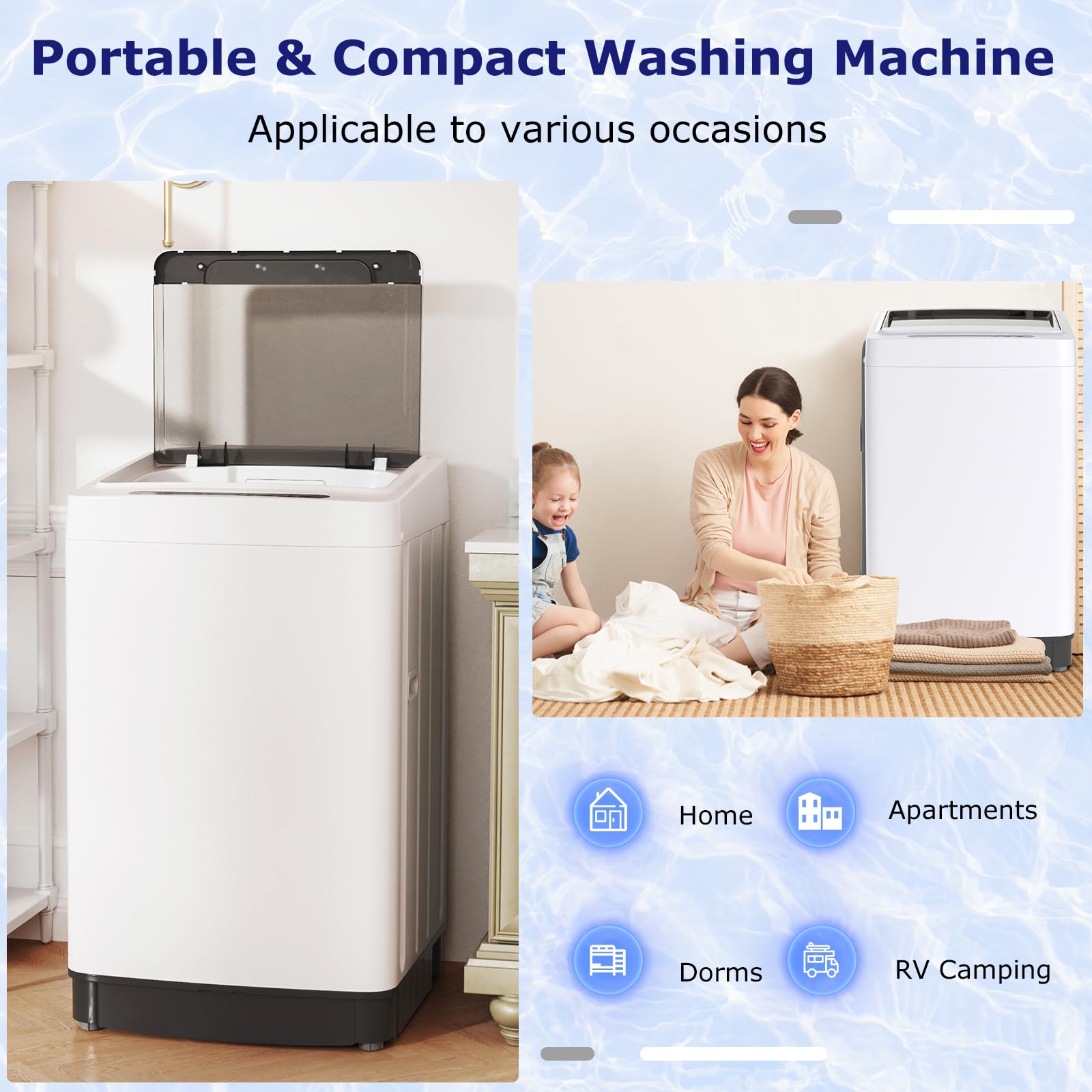 Giantex 1.5 cu.ft Portable Washing Machine with Drain Pump - Compact Washer with LED Display, 8 Wash Programs, 10 Water Levels & Child Lock - 11 LBS Capacity for Apartments, Dorms, RVs - Perfect for Small Spaces & Travel (White & Black)