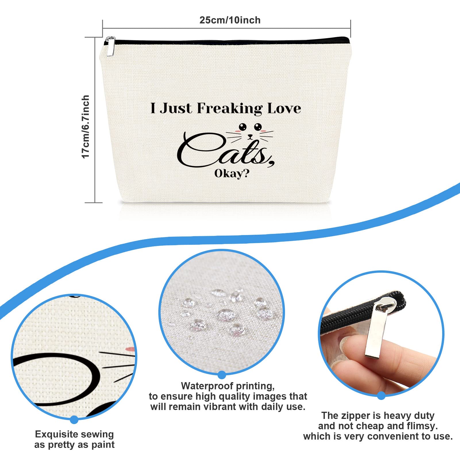 Cat Themed Makeup Bag for Women - Cute Cat Lover Gift for Mom, Daughter & Best Friend - Travel Cosmetic & Toiletry Pouch - Perfect Christmas, Birthday Gift for Crazy Cat Ladies - Great for Travel, Gym & Daily Use