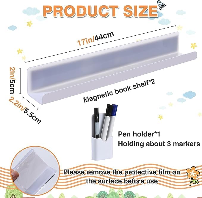 Acrylic Magnetic Bookshelf for Classroom & Office - Reusable Whiteboard Magnetic Shelf for Teachers, Kids, and Students - Organize Books, Supplies & Decor - Perfect for Home, School & Workspace
