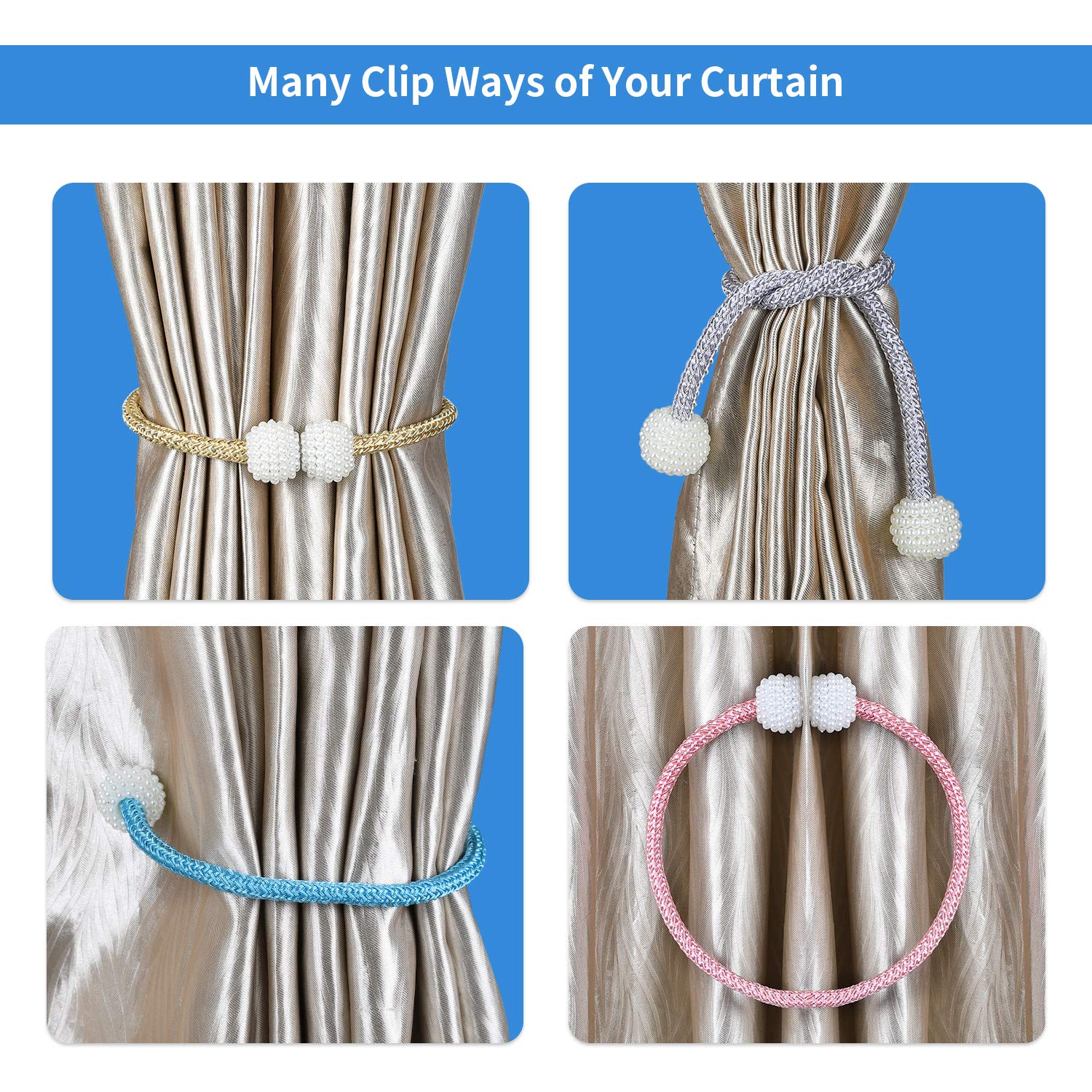 10Pcs Magnetic Curtain Tiebacks - Elegant Faux Pearl Ball Rope Holders for Home & Office (18.5 Inch) - Perfect for Living Room, Bedroom & Window Decorations