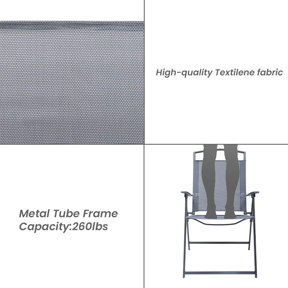 Pellebant Set of 4 Outdoor Folding Chairs with Armrests - Lightweight Patio Dining Chairs for Camping, Beach, Backyard, Garden & Poolside - Weather-Resistant Gray Furniture - Perfect for Outdoor Entertaining & Relaxation