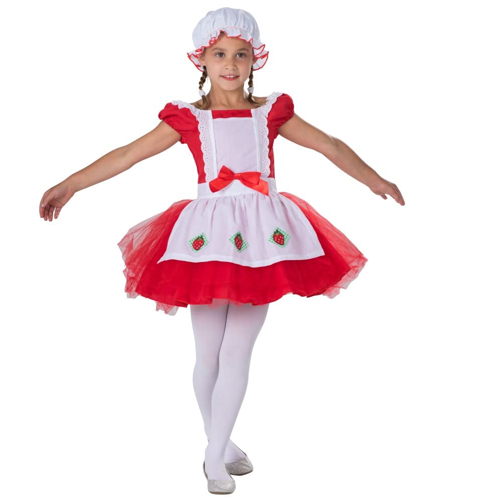 Red Strawberry Ballerina Costume for Girls - Dress & Hat Set | Kids Dance Outfit for Ballet Recital, Halloween & Dress-Up Play