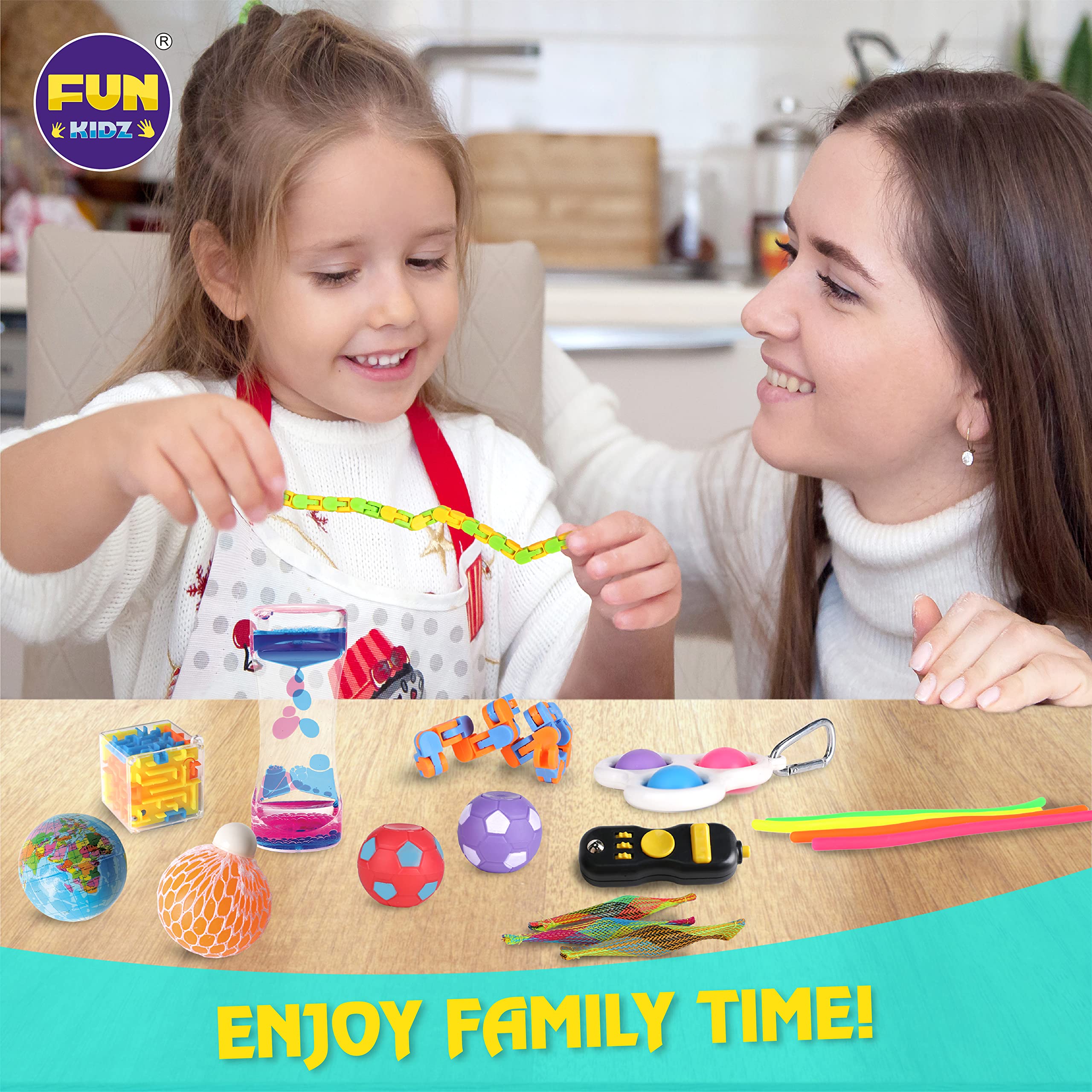 **FunKidz Sensory Fidget Toys Set for Kids Ages 3-12 - Stress Relief & Anxiety Toys for Boys, Girls & Autistic Children - Portable Mystery Storage Box - Perfect for Travel, School & Home Use**