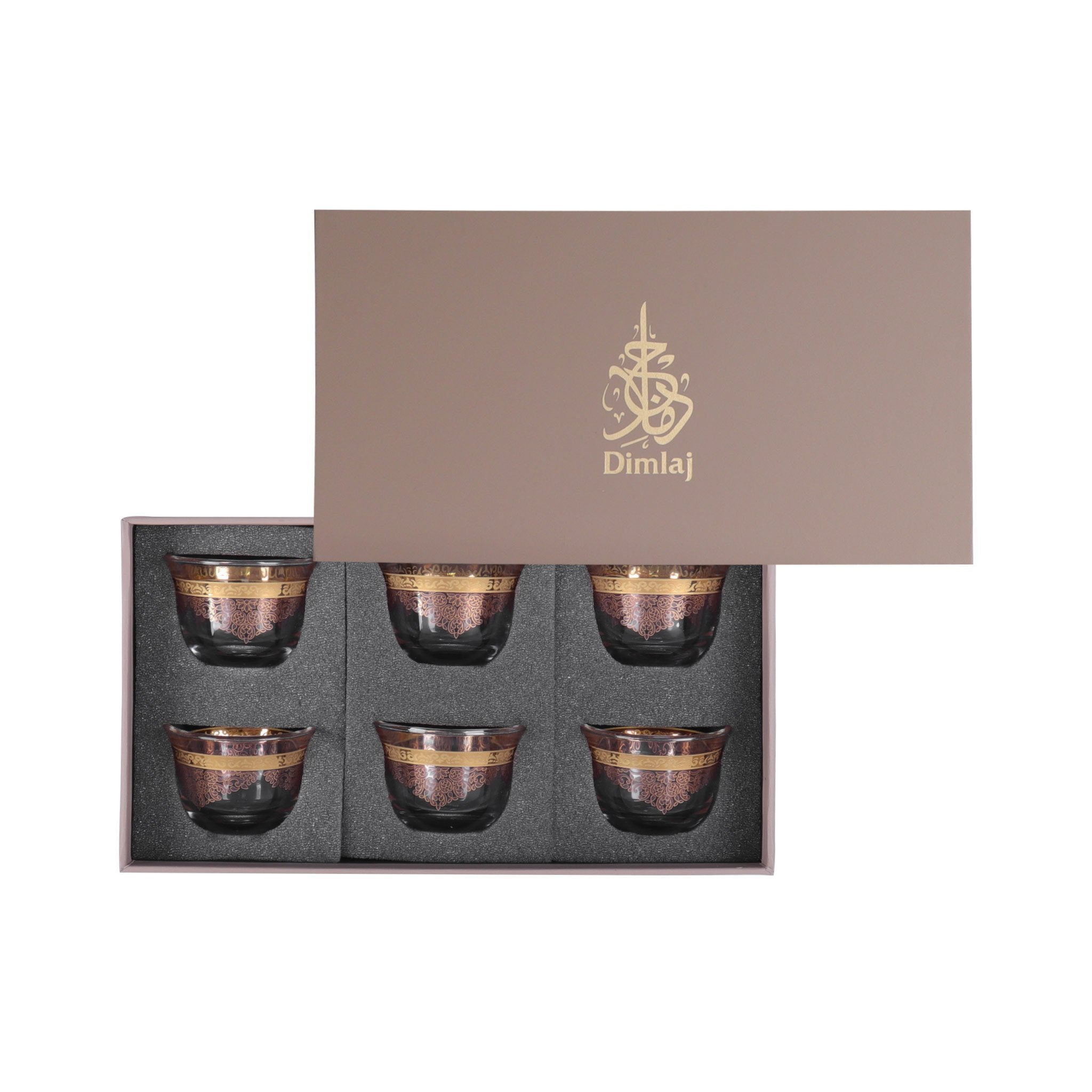 Dimlaj Selena 6-Piece Gold & Pink Cawa Cups Set - Elegant Tea & Coffee Cups for Home, Office, and Gifts