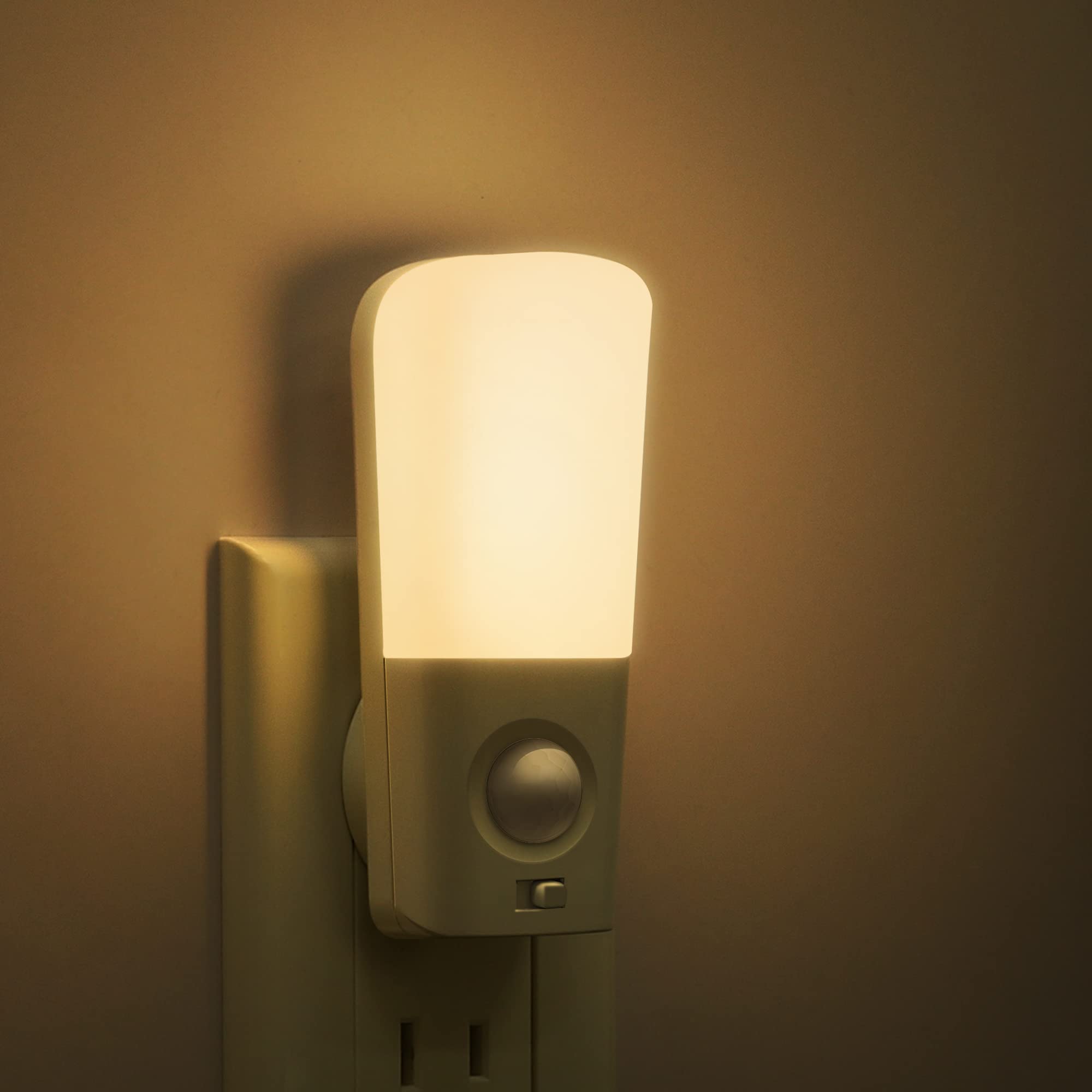 LOHAS 2 Pack Motion Sensor Night Lights Plug in - LED Motion Activated Wall Lights with 3000K Soft White & Adjustable Brightness - Ideal for Hallway, Bathroom, Bedroom, Kitchen Safety Lighting