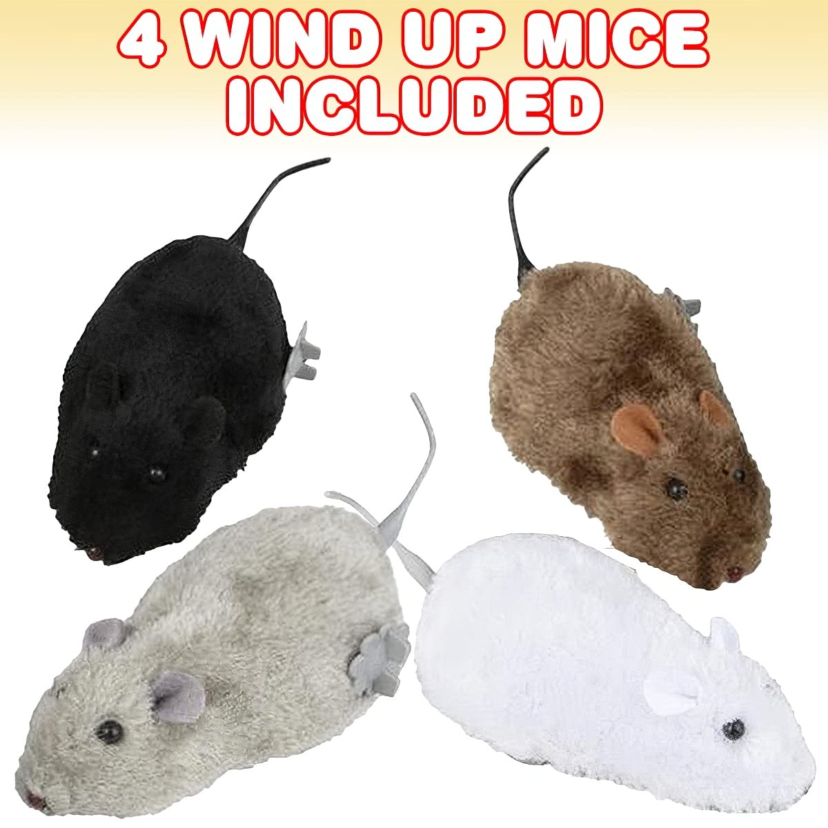 ArtCreativity Wind Up Mouse Toys - Set of 4 Colorful Mechanical Prank Toys for Kids | No Batteries Needed | Perfect for Birthday Party Favors, Goody Bags, Classroom Rewards & Practical Jokes