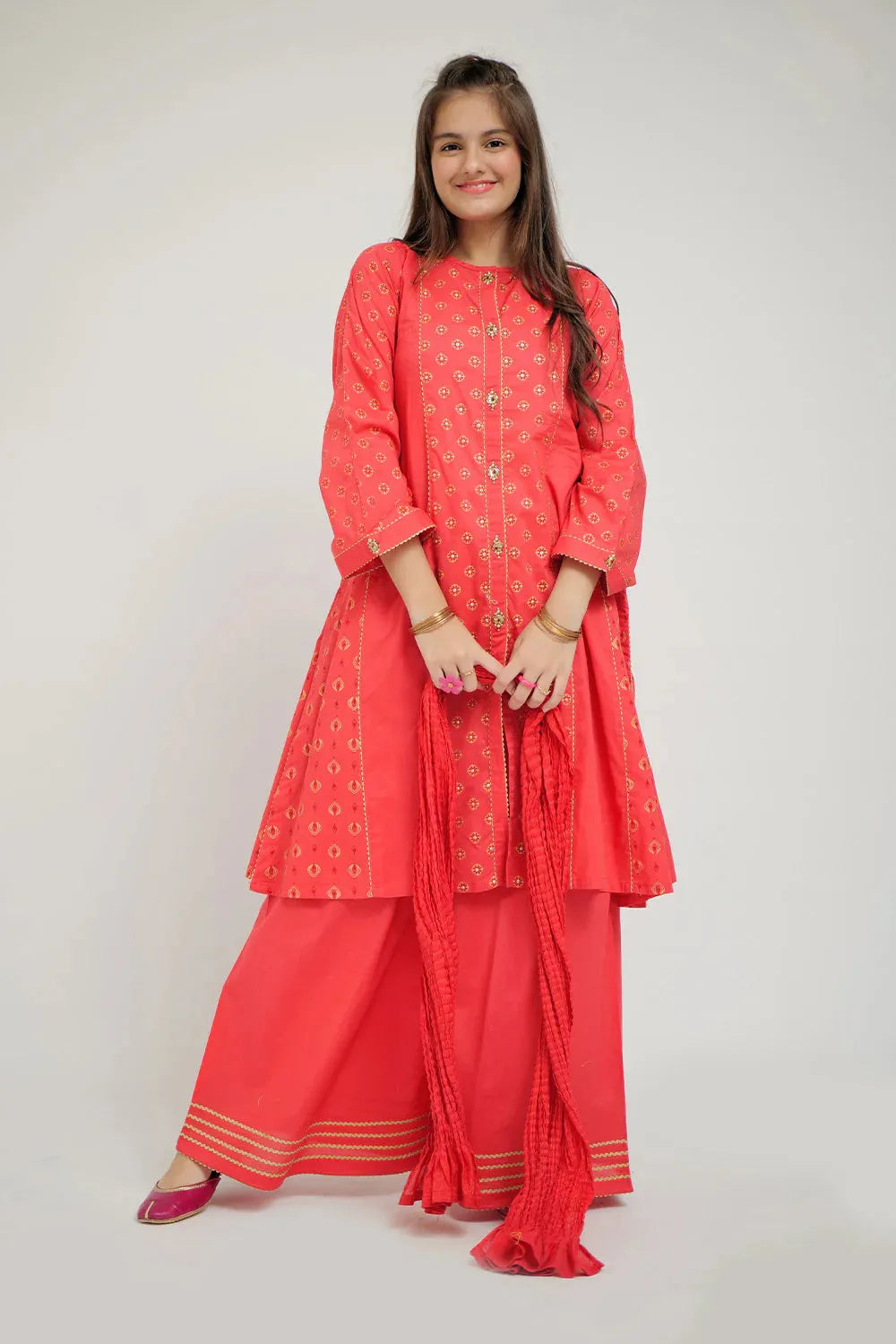Elegant Cotton Lawn Printed Peach Stitched Suit for Senorita - Perfect for Summer Parties, Weddings & Special Occasions