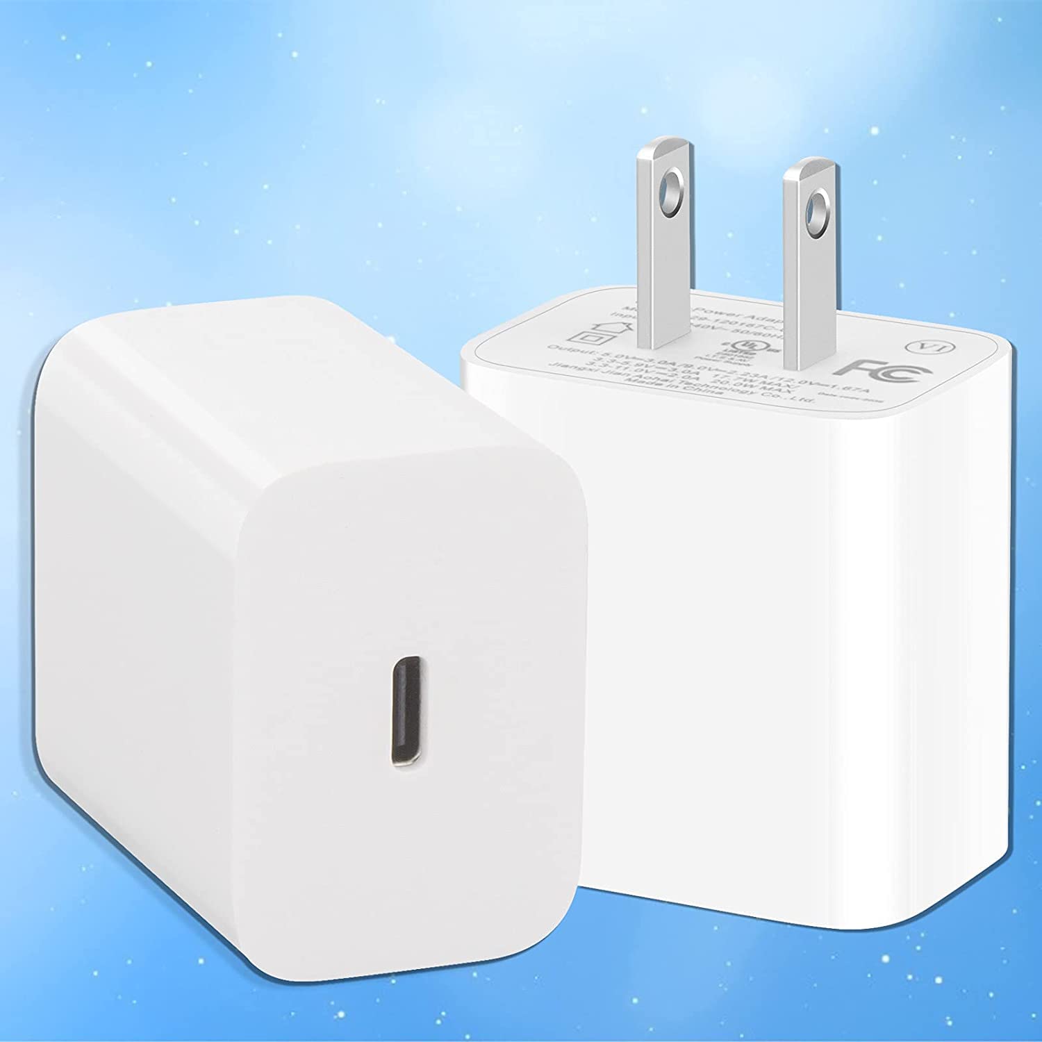 Pradory 20W USB C Fast Charger Block - Dual Port PD Wall Charger Adapter for iPhone 14/13/12/11 Pro Max, Samsung Galaxy S23/S22/Note20, iPad Pro, AirPods Pro - Perfect for Home, Office & Travel (2-Pack)
