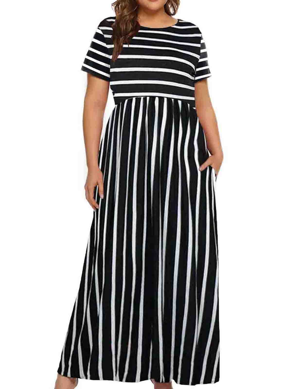 Kancystore Women's Plus Size Short Sleeve Maxi Dress with Pockets - Loose Casual Summer Sundress for Beach, Vacation & Outdoor Activities