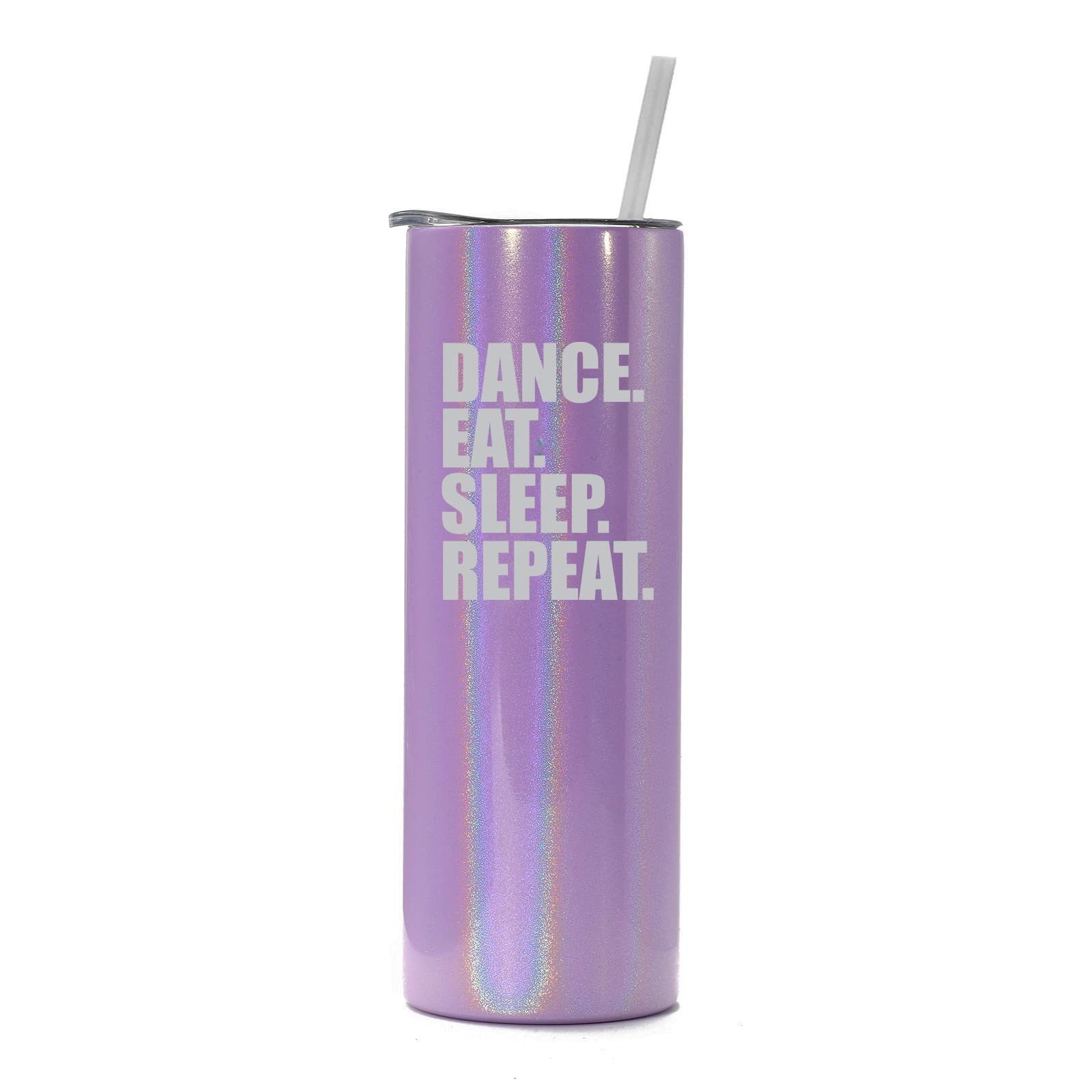 20 oz Skinny Tall Stainless Steel Tumbler - Vacuum Insulated Travel Mug with Straw & Lid - Purple Iridescent Glitter - Perfect for Coffee, Tea & Cold Drinks On-The-Go - Great for Office, Gym, Commuting & Outdoor Activities