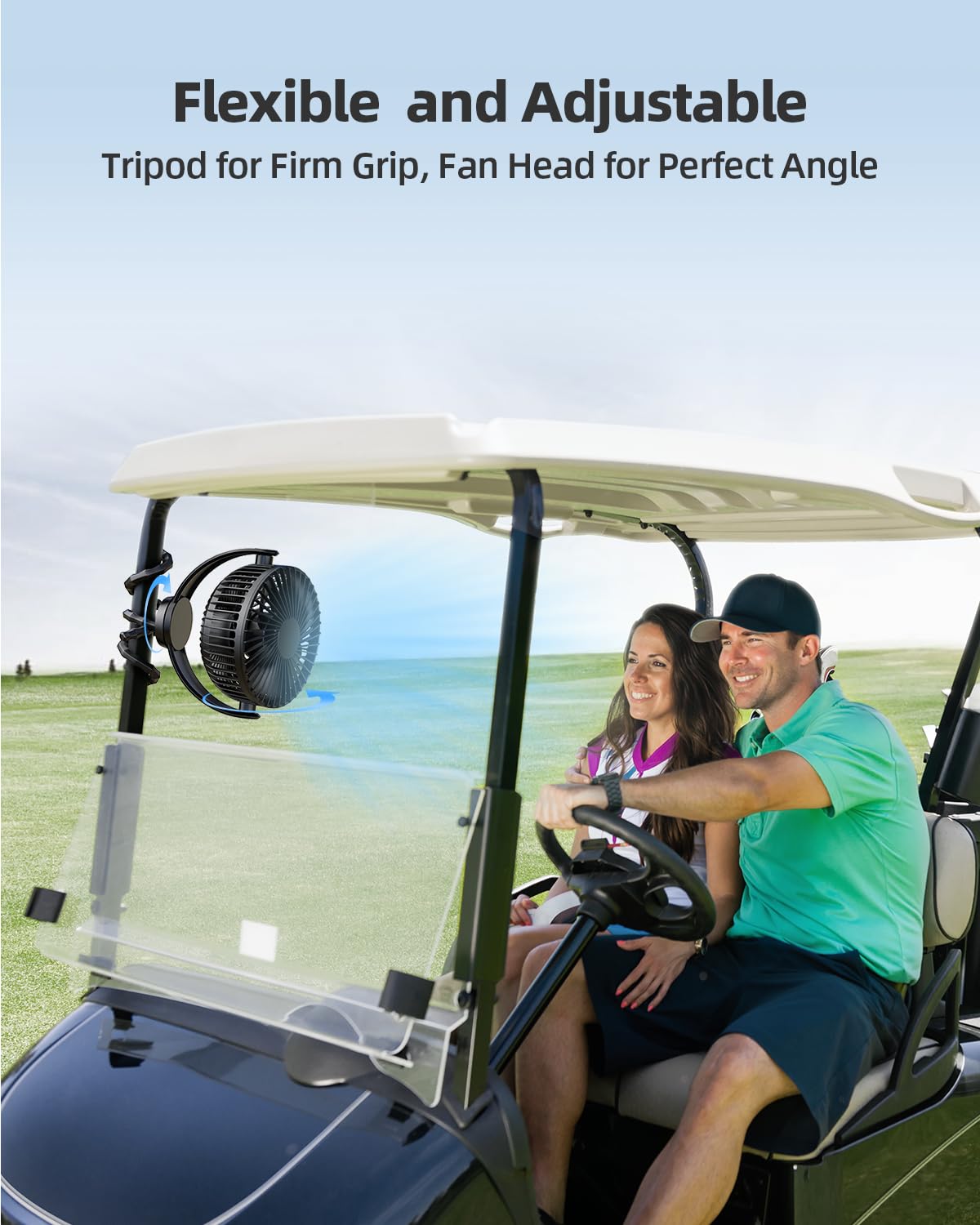 5000mAh Portable Battery Operated Fan with Flexible Tripod - USB Rechargeable Clip on Fan for Baby Stroller, Bike, Treadmill, Car Seat & Golf Cart | Handheld Cooling Fan for Travel, Bed & Outdoor Activities