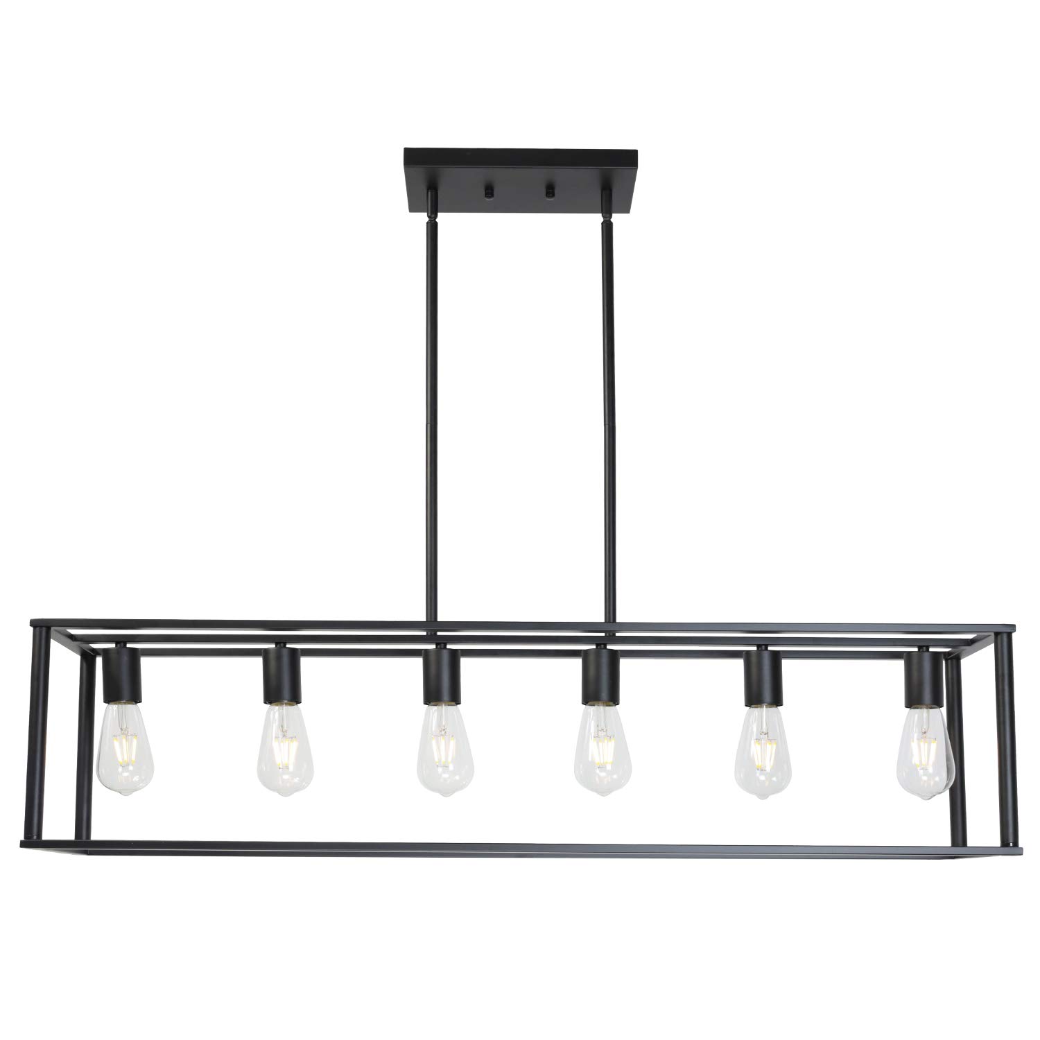 BONLICHT 6-Light Rectangle Chandelier - Modern Farmhouse Linear Pendant Light, Black Industrial Vintage Metal Cage Ceiling Fixture for Kitchen Island, Dining Room & Living Room | Perfect for Home Decor, Restaurant Lighting & Commercial Spaces