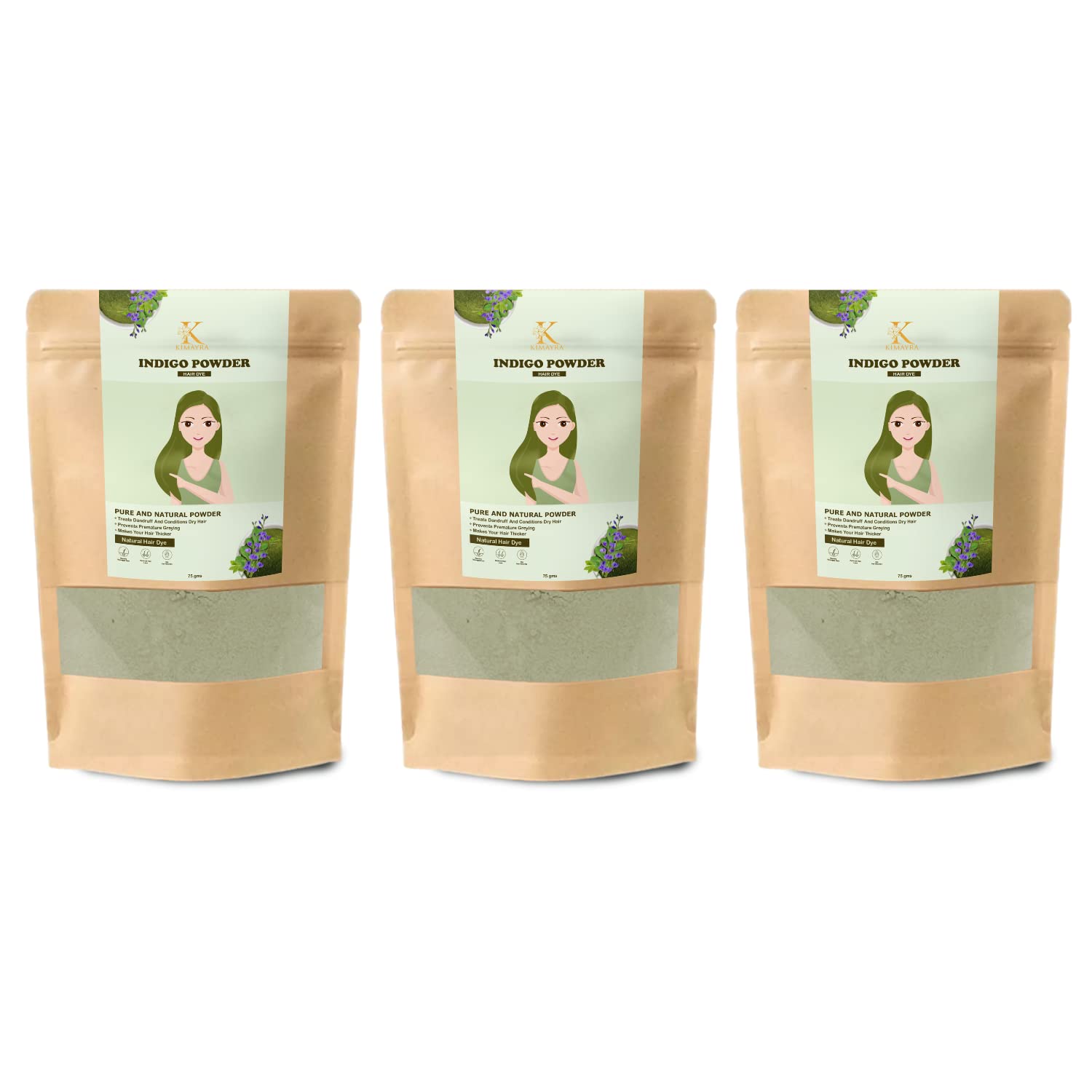 Organic Indigo Hair Dye Powder for Natural Hair Color - 75g (Pack of 3) | Chemical-Free, Safe for All Hair Types | Treats Dandruff & Hair Damage | Promotes Healthy Shine | Ideal for DIY Hair Coloring at Home | Perfect for Men & Women Seeking Natural Hair Care Solutions