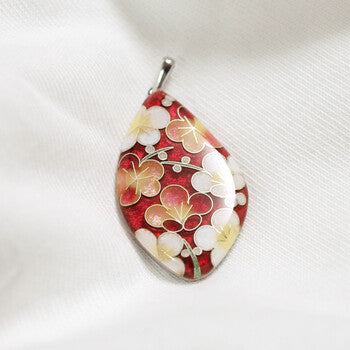 Yusen Shippo Japanese Enamel Pendant Necklace - Red Blossomed Plum Floral Design, Traditional Handcrafted Jewelry for Women, Perfect Gift for Birthday, Anniversary & Special Occasions