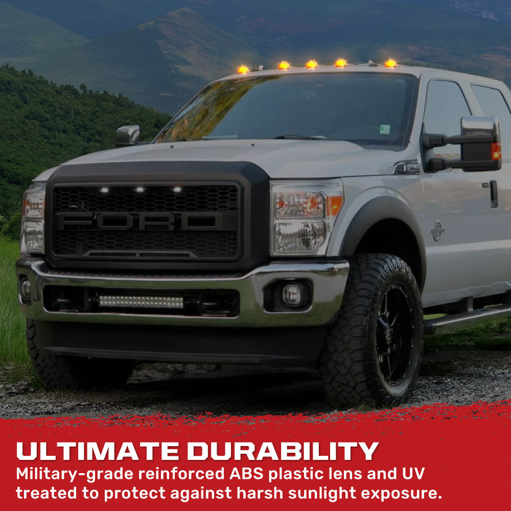 Ford Super Duty 1999-2016 5-Piece Cab Roof Light Kit - Smoked Amber LED Bar Style Lights (Factory Non-Installed Trucks) | Off-Road Lighting Upgrade for Pickup Trucks