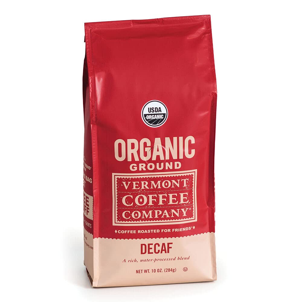 Organic Decaf Arabica Coffee - Vermont Coffee Company, Non-GMO, Ground, 10oz Bag | Perfect for Morning Brews, Office Use & Gift Giving