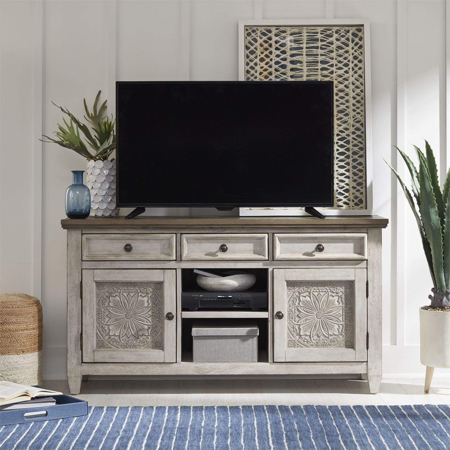 56 Inch Heartland Tile TV Stand - Modern Entertainment Center for Living Room, Bedroom & Home Theater