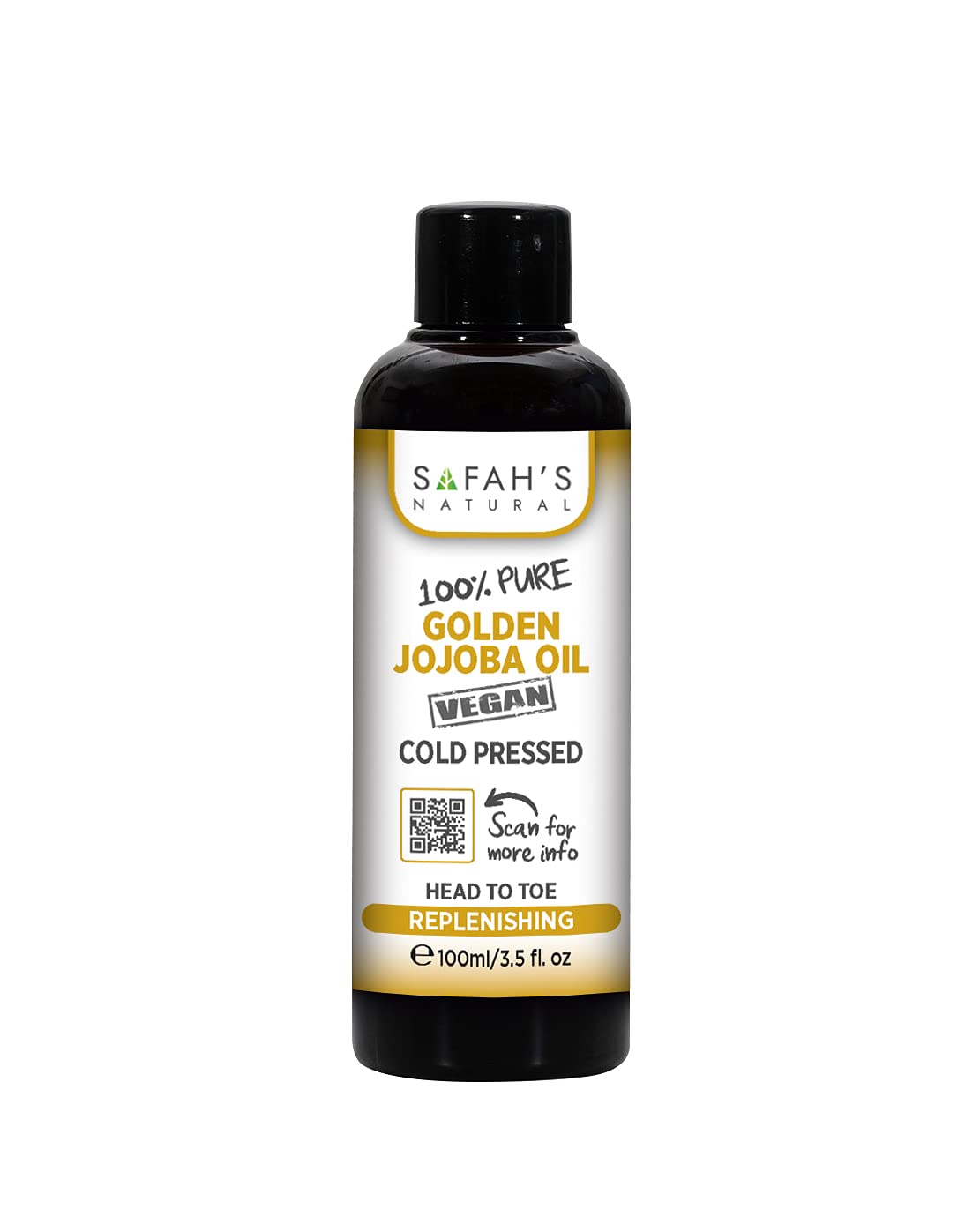 100% Pure Golden Jojoba Oil for Skin & Hair - Natural Moisturizer, Nourishing Treatment for Dry Skin & Scalp - 100ml - Perfect for Daily Skincare, Hair Care & Massage Therapy