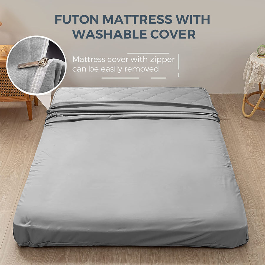 MAXYOYO Japanese Floor Mattress - Extra Thick Padded Tatami Mat for Sleeping & Lounging, Grey Style | Perfect for Guest Beds, Meditation, Yoga & Small Space Living