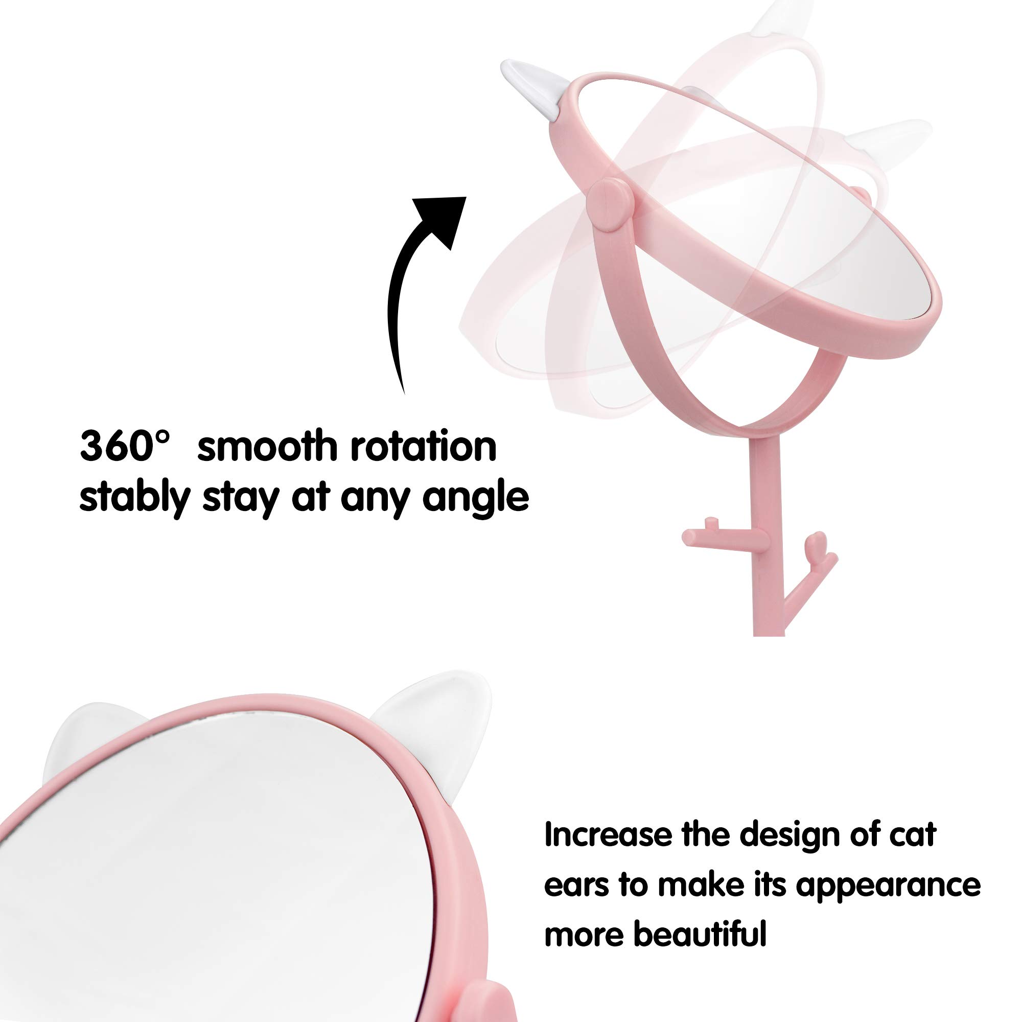 Cute Cat Ears Vanity Mirror - Kawaii Freestanding Desk Mirror with Folding Design for Bathroom, Bedroom & Dressing Table (Pink) | Perfect for Makeup, Skincare & Home Decor