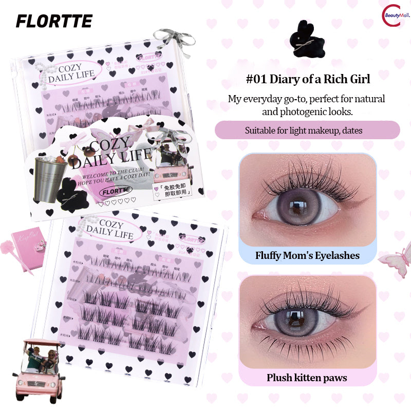 FLORTTE Debutante Diary Series Glue-Free False Eyelashes Natural Look 3D Volume Lashes for Daily Wear & Special Occasions