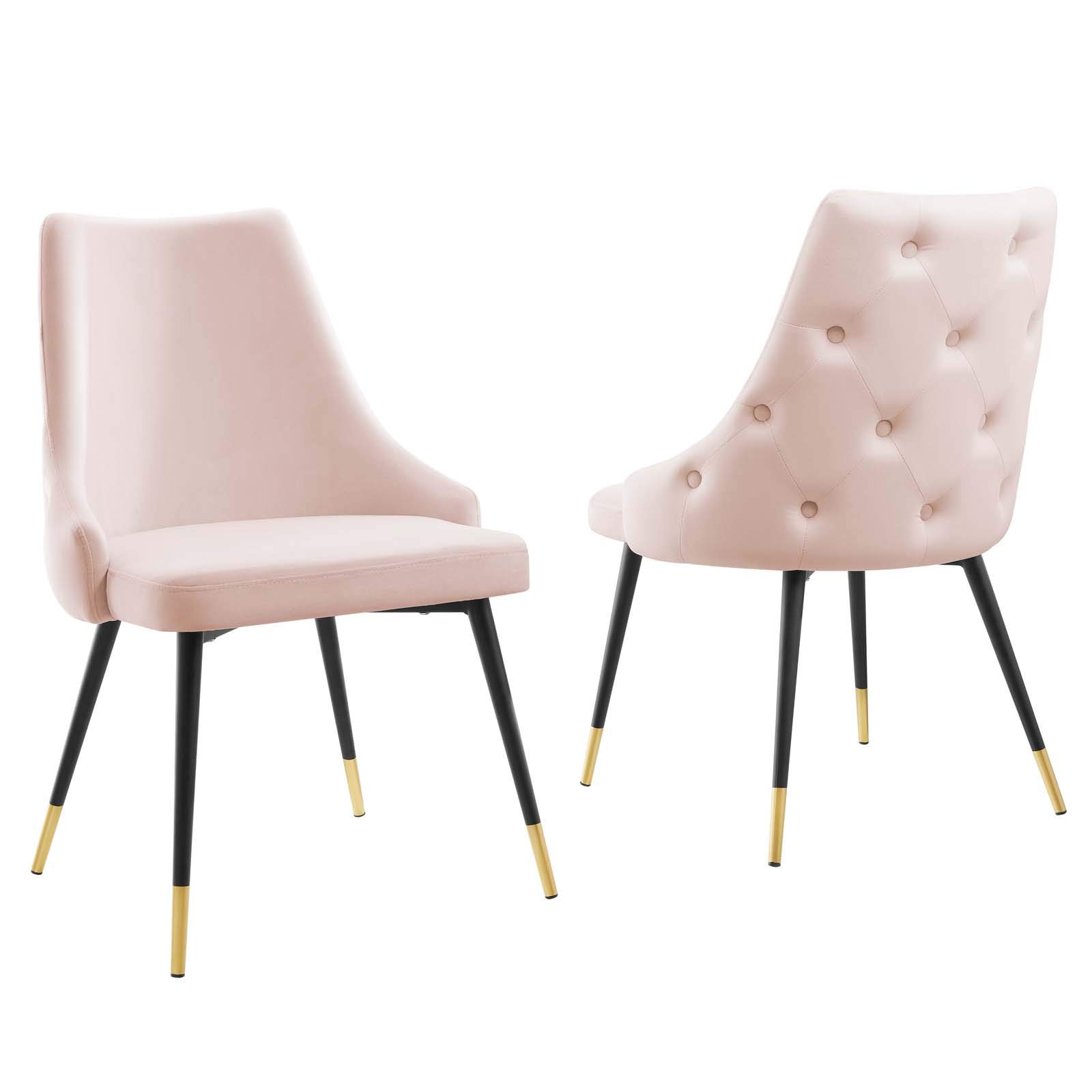 Modway Adorn Tufted Performance Velvet Dining Chairs - Set of 2, Pink Velvet Upholstered Side Chairs for Kitchen, Dining Room & Home Decor - Comfortable Accent Seating for Entertaining Guests