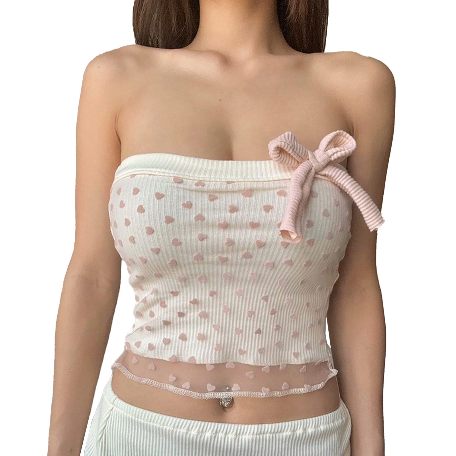 Y2K Fairy Grunge Aesthetic Bow Tube Top - Kawaii Crop Top for Women | Cute Coquette Slim Fitted Going Out Top | Perfect for Concerts, Raves & Summer Festivals
