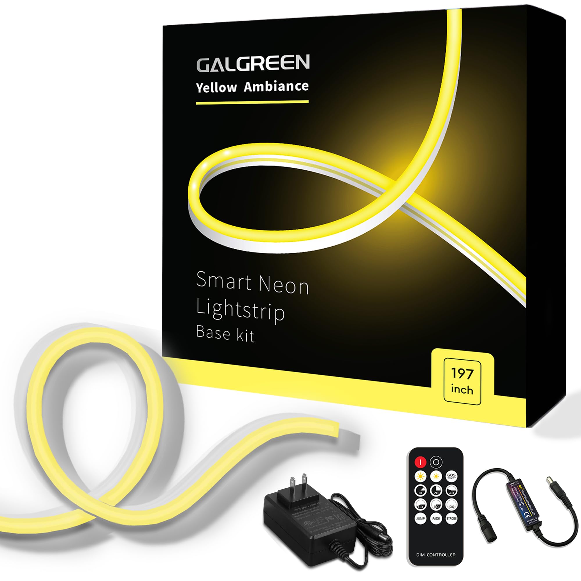 16.4ft Neon Rope Lights with Dimmable Remote - Waterproof Flexible LED Strip Lights for Bedroom Decor, DIY Neon Signs - Super Bright Indoor/Outdoor Lighting (Lemon Yellow) | Perfect for Party Decorations, Wedding Backdrops & Home Ambiance