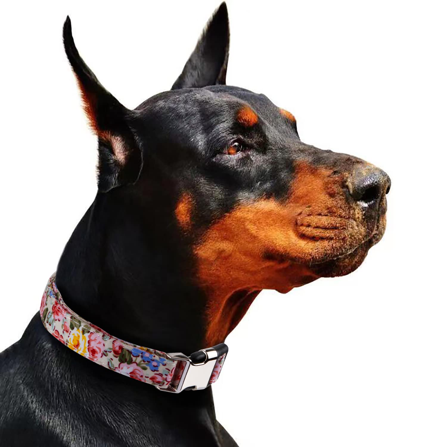 Rhea Rose Floral Dog Collar with Rose Sunflower Daisy Patterns - Adjustable Pet Collar for Small Medium Dogs - Perfect for Daily Walks, Pet Photos & Special Occasions
