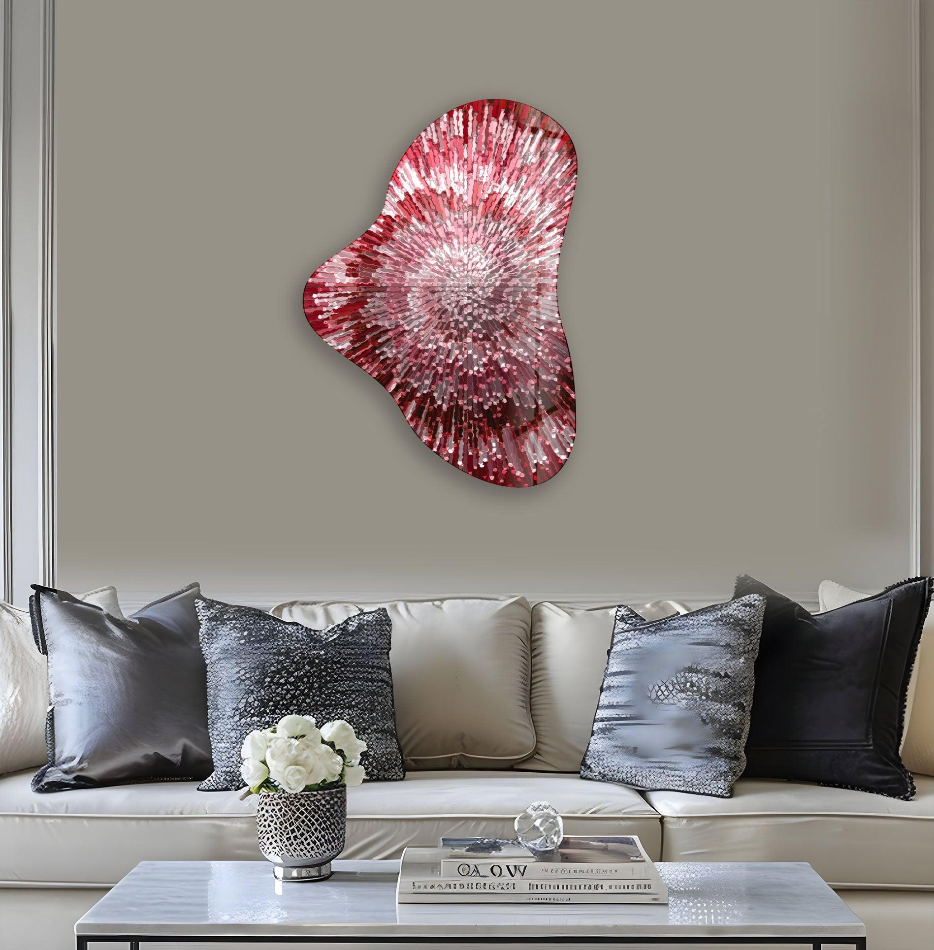 Abstract Red Lines Asymmetrical Glass Wall Art - Modern Home Decor for Living Room, Bedroom & Office - Unique Handmade Glass Panel for Contemporary Interior Design
