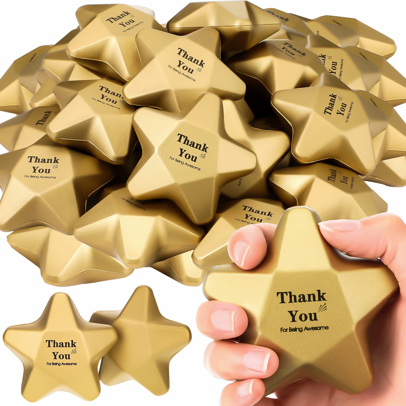 24-Piece 3.1 Inch Gold Star Stress Balls - Bulk Mini Foam Stress Relief Toys for Adults, Office Workers & Students - Perfect for Party Favors, Goodie Bags, School Awards & Workplace Stress Management