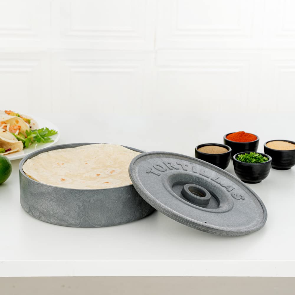 8.5 x 2.3 Inch Microwave-Safe Tortilla Warmers - 10 Pack with Lids, Insulated Gray Plastic Tortilla Holders for Homes & Restaurants | Keep Tortillas Fresh & Warm for Tacos, Burritos, Quesadillas & More