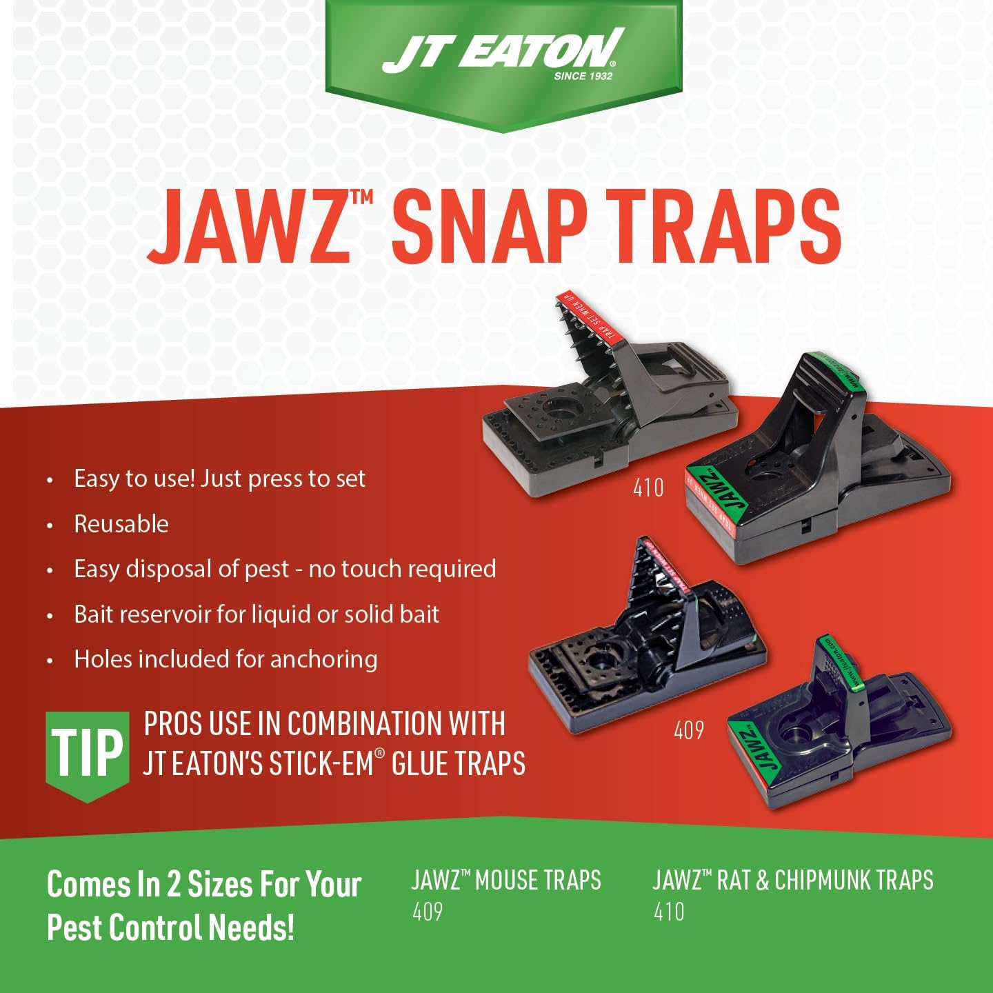 JT Eaton 410 Jawz Indoor Rat Trap - Instant Kill Mouse & Chipmunk Traps for Home & Garage - Solid or Liquid Bait Ready - No Touch Disposal - 1 Pack - Perfect for Basement, Attic & Kitchen Rodent Control