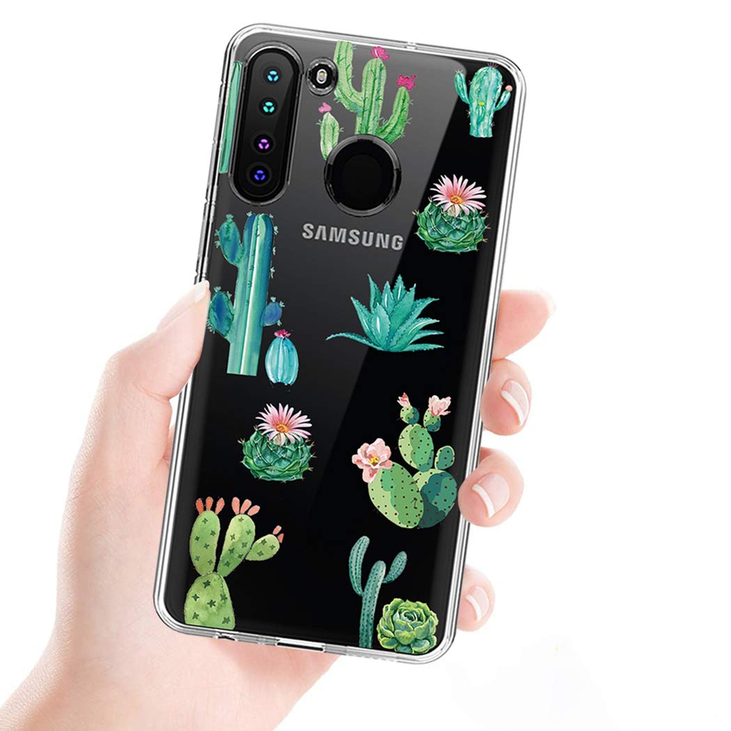 **Samsung Galaxy A21 Phone Case - Clear Soft TPU Shockproof Protective Cover for Women & Girls | Cactus Design | Perfect for Everyday Use & Travel**