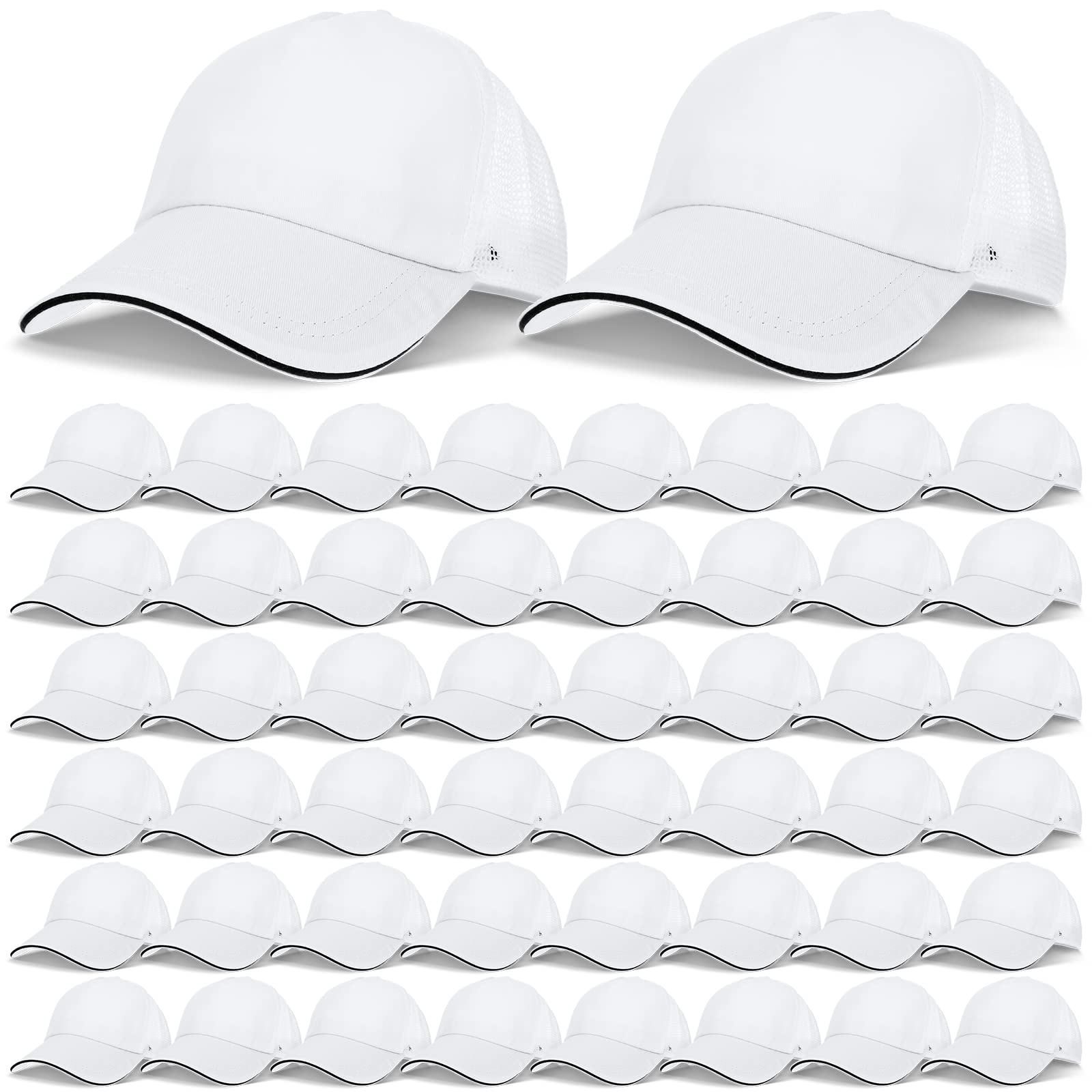 50 Pcs Bulk Blank Sublimation Trucker Hats - Adjustable Snapback Baseball Caps for Men & Women | Customizable Unisex Hats for Sports, Events & Promotions