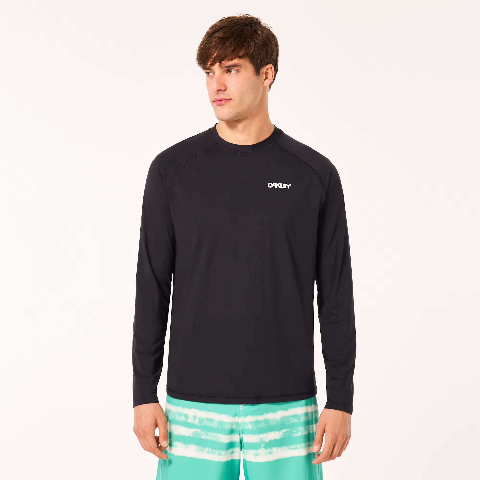 Oakley Rainbow Rashguard UV Protection Swim Shirt - Blackout for Men & Women - Perfect for Surfing, Swimming & Beach Activities