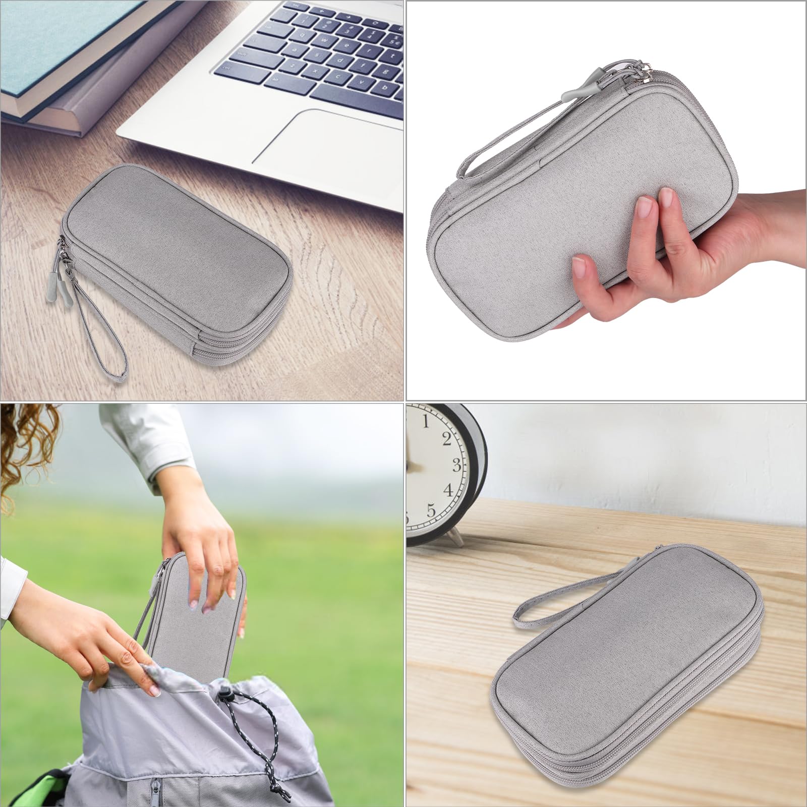 JIAKAI Double Layer Grey Travel Cable Organizer Bag - Universal Electronics Accessories Storage for Chargers, Phones & Cables - Perfect for Business Trips, Vacations & Daily Commute