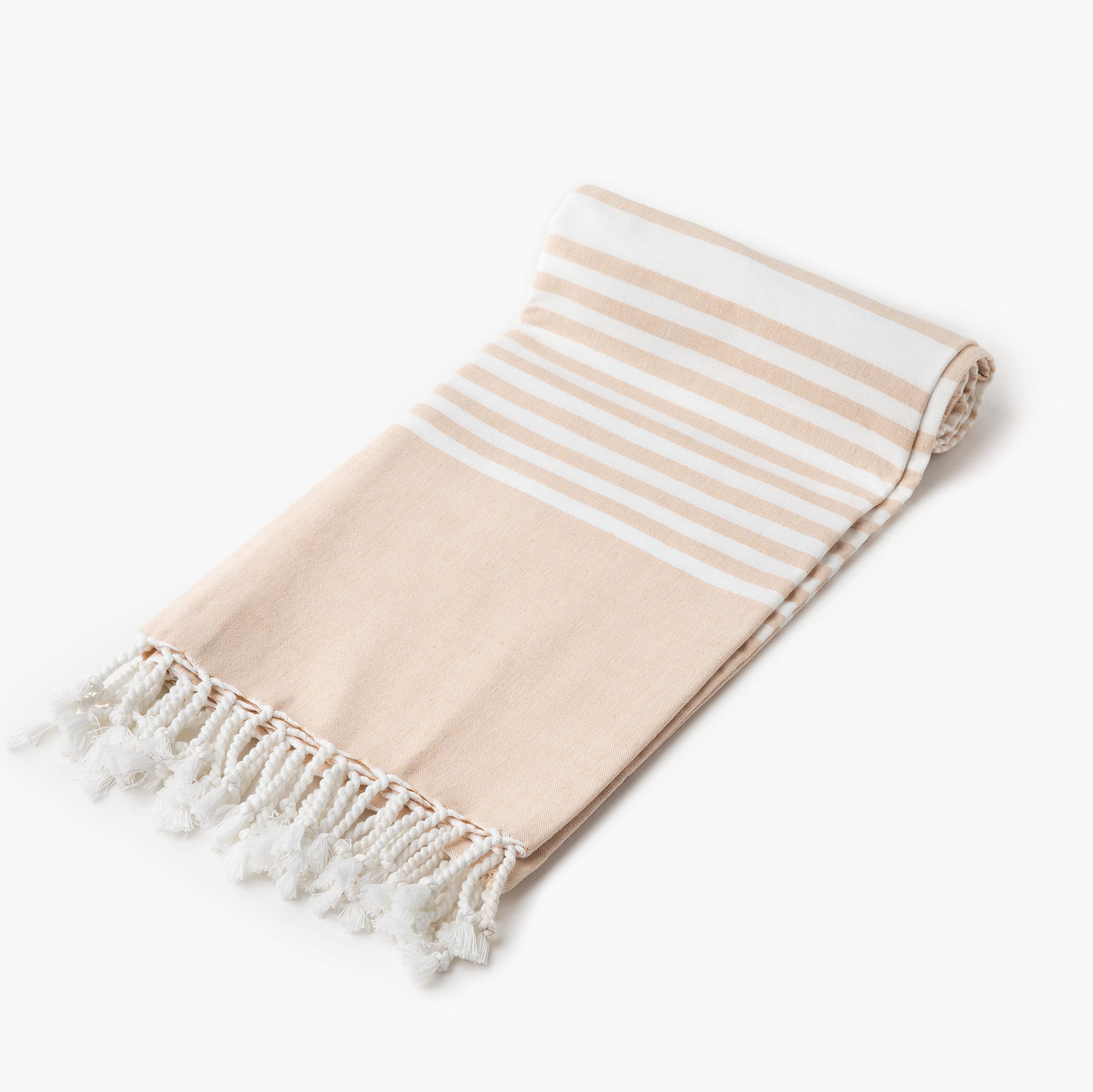 Lightweight Turkish Beach Towels - Thin, Oversized, Quick Dry, Extra Large, Boho Towels with Fringes - 100% Organic Cotton - Sandproof & Sand-Free - Beige (71
