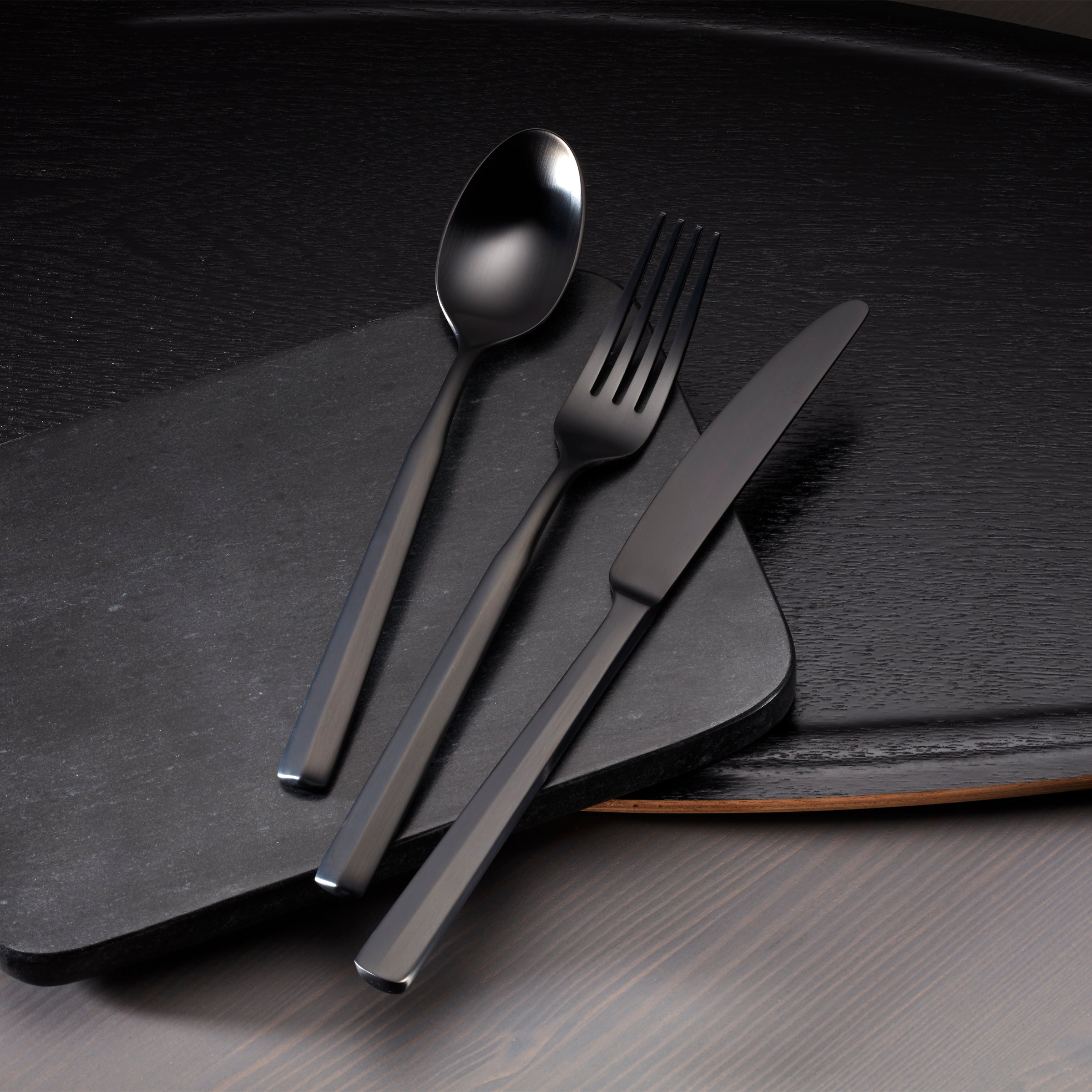 Ryder Black Satin 20-Piece Flatware Set - Stainless Steel Cutlery Set for 4 People - Elegant Dinnerware for Restaurants, Weddings & Home Dining