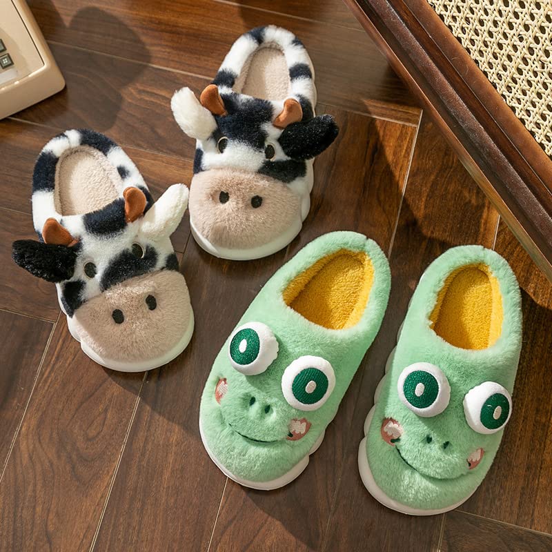Women's Soft Cotton Animal Slippers - Cozy Cow, Frog & Pig Design - Warm Fluffy House Shoes for Indoor Comfort - Perfect Gift for Her, Home Lounge & Relaxation