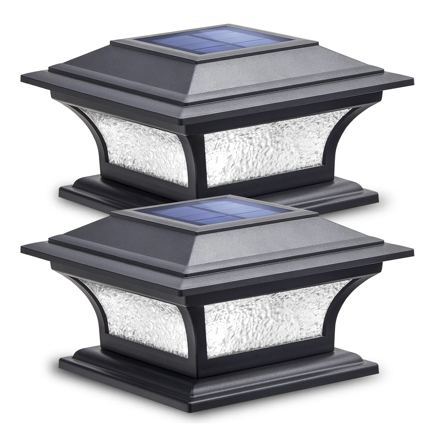 SIEDiNLAR Solar LED Post Cap Lights - Outdoor Waterproof Fence Lighting for 4x4 5x5 6x6 Wood Posts - Warm White/Cool White 2 Modes - Deck Patio Garden Pathway Decoration (2 Pack Black) - Perfect for Backyard, Driveway & Landscape Lighting at Night