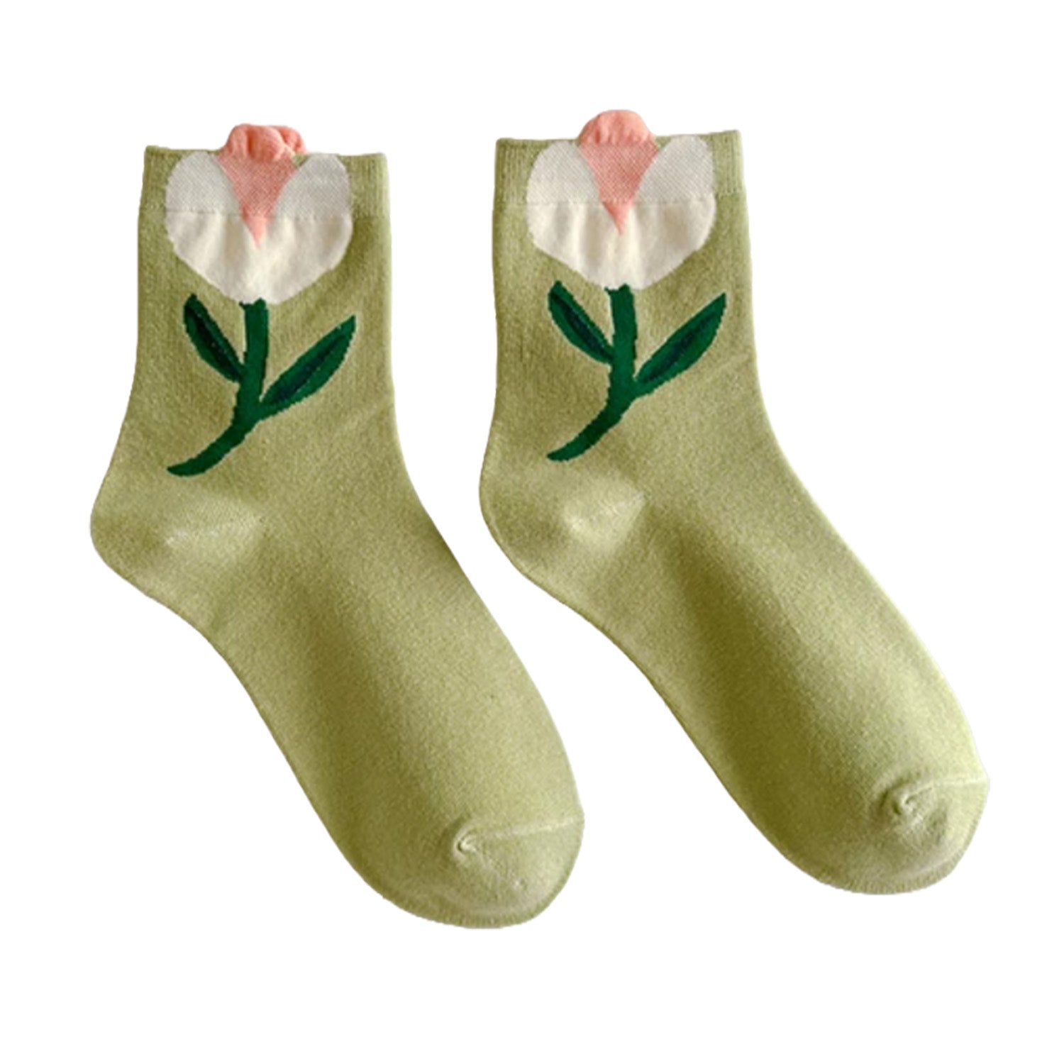 FLOOF Women's Bloom Socks - Green Tulip Color, Comfortable & Breathable Ankle Socks for Casual Wear, Running, Yoga & Everyday Use