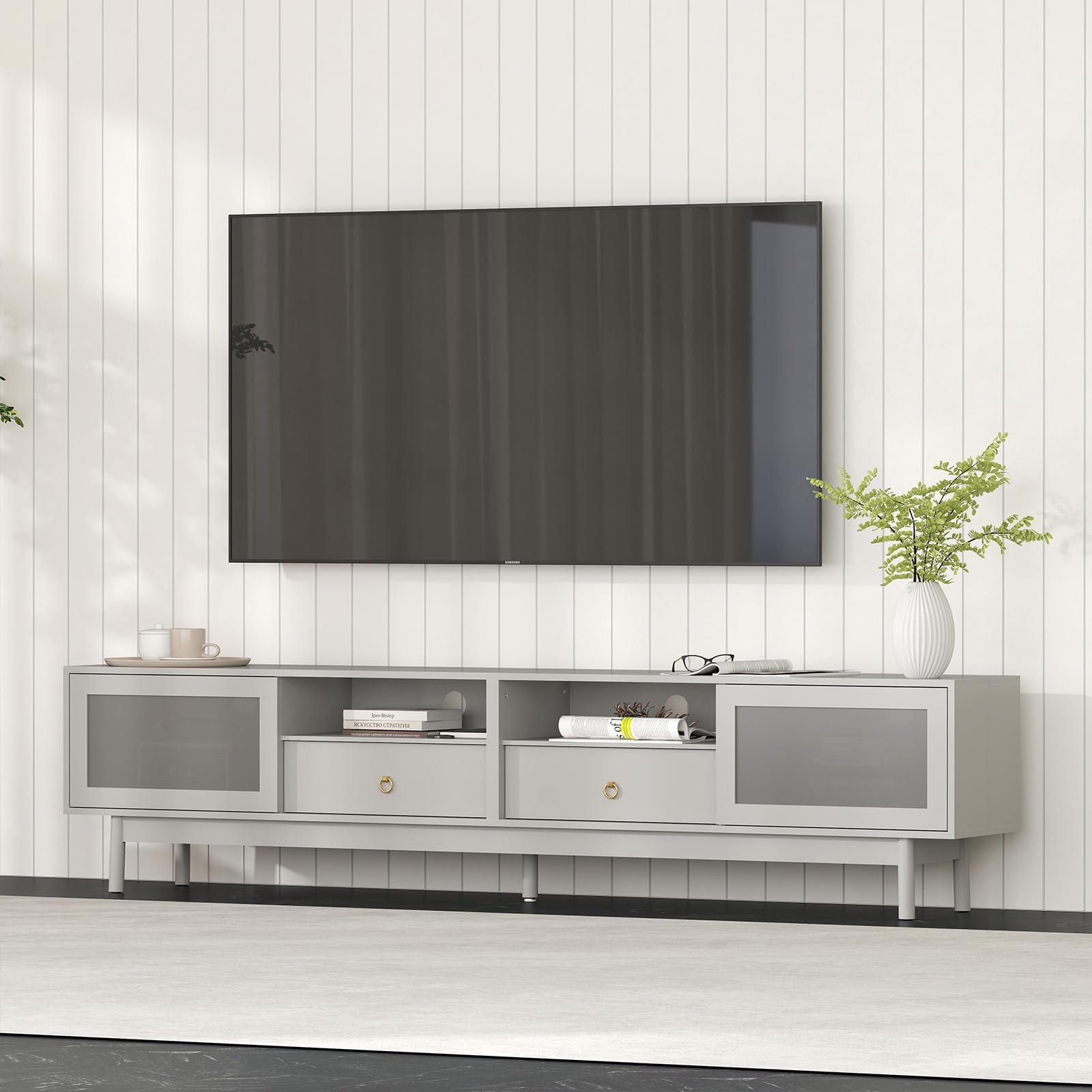 Modern Grey TV Stand for 80 Inch TV - 86.6