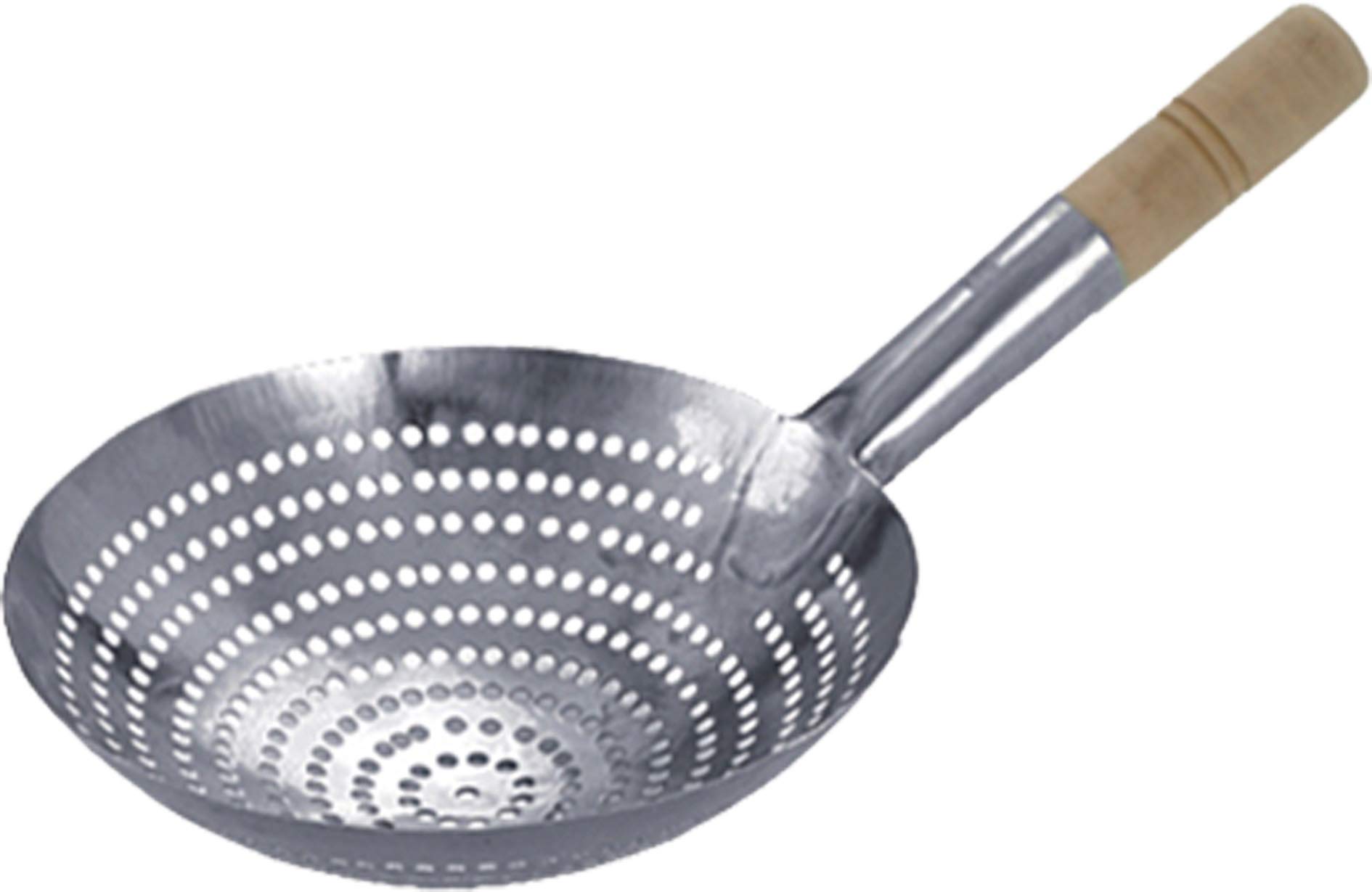Premium JADE TEMPLE Stainless Steel Wok Strainer with Ergonomic Wooden Handle - 24.4