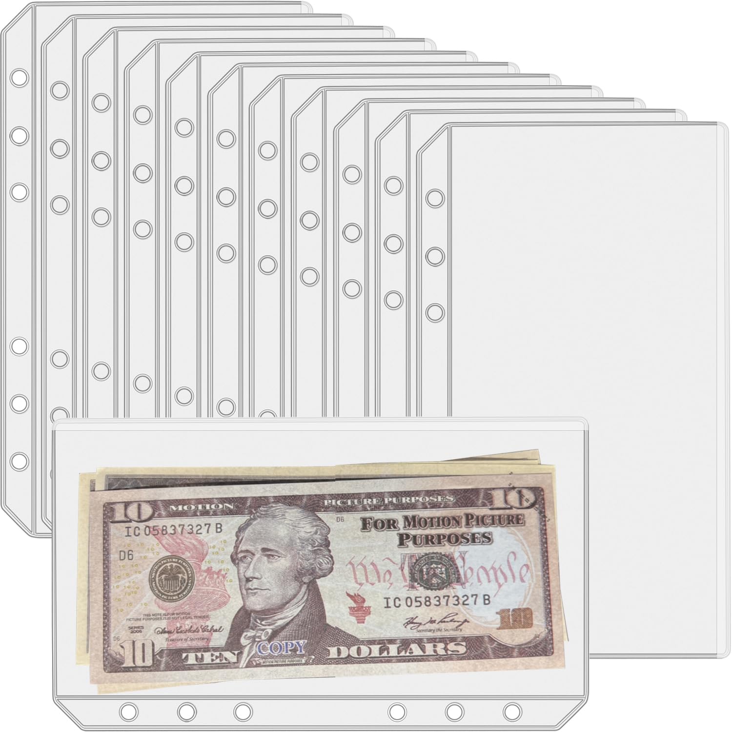 12PCS A6 Binder Pockets - No Zipper Cash Envelopes for Budgeting | PVC Money Organizer for 6-Ring Binder | Clear Savings Challenge Pouches | Perfect for Dave Ramsey System & Home Finance Organization