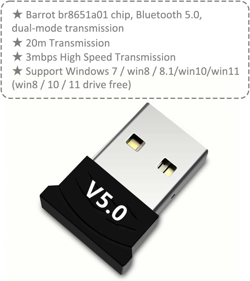 Nano USB Bluetooth 5.0 Adapter for PC - Wireless Dongle for Keyboard, Mouse, Gaming